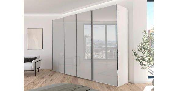 SCHWEBETÜRENSCHRANK 316/223/68 cm 4-türig Weiß, Hellgrau - Chromfarben/Hellgrau, Design, Glas/Holzwerkstoff (316/223/68cm) - Novel
