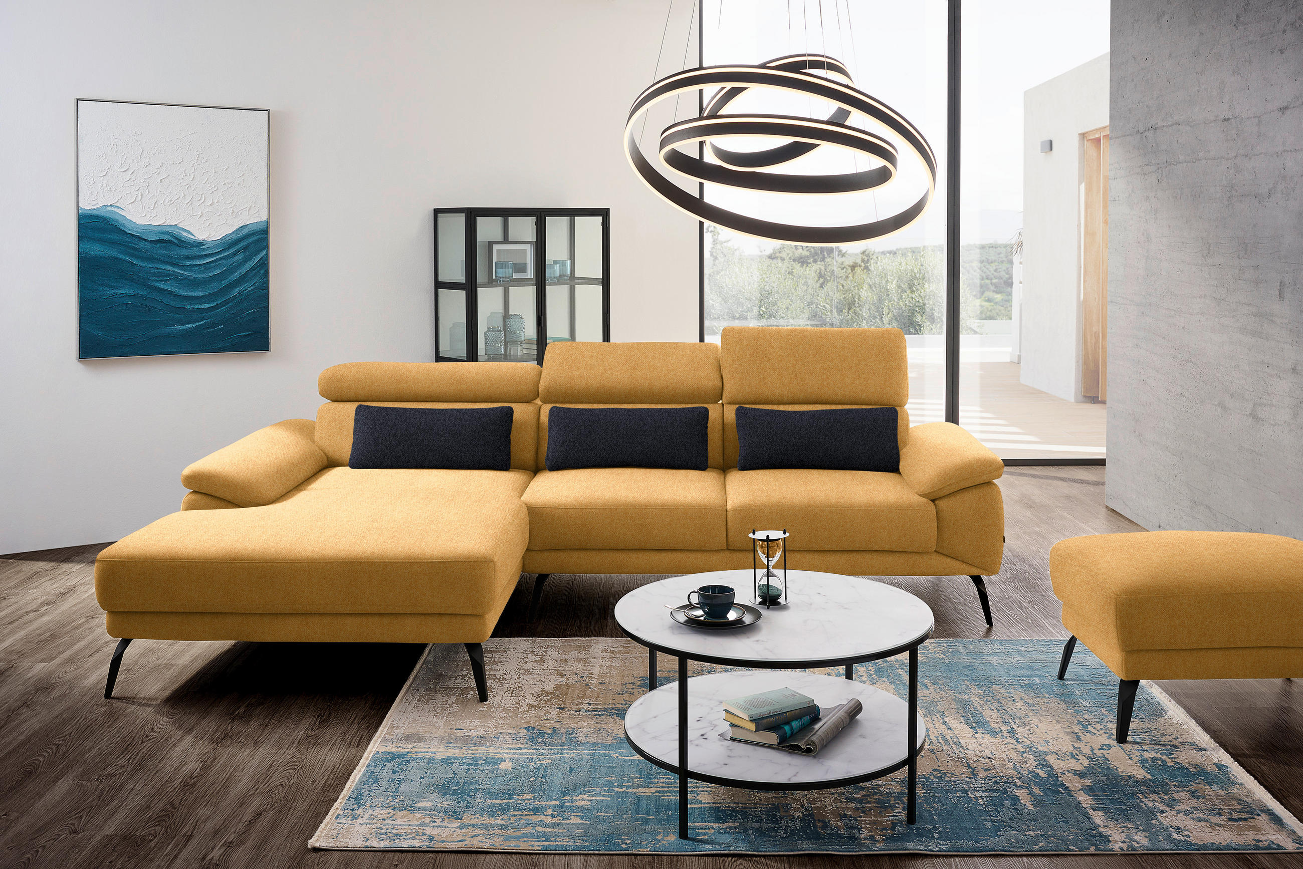 ECKSOFA in Velours Currygelb  187/295 cm  - Currygelb/Schwarz, Design, Textil/Metall (187/295cm) - Novel