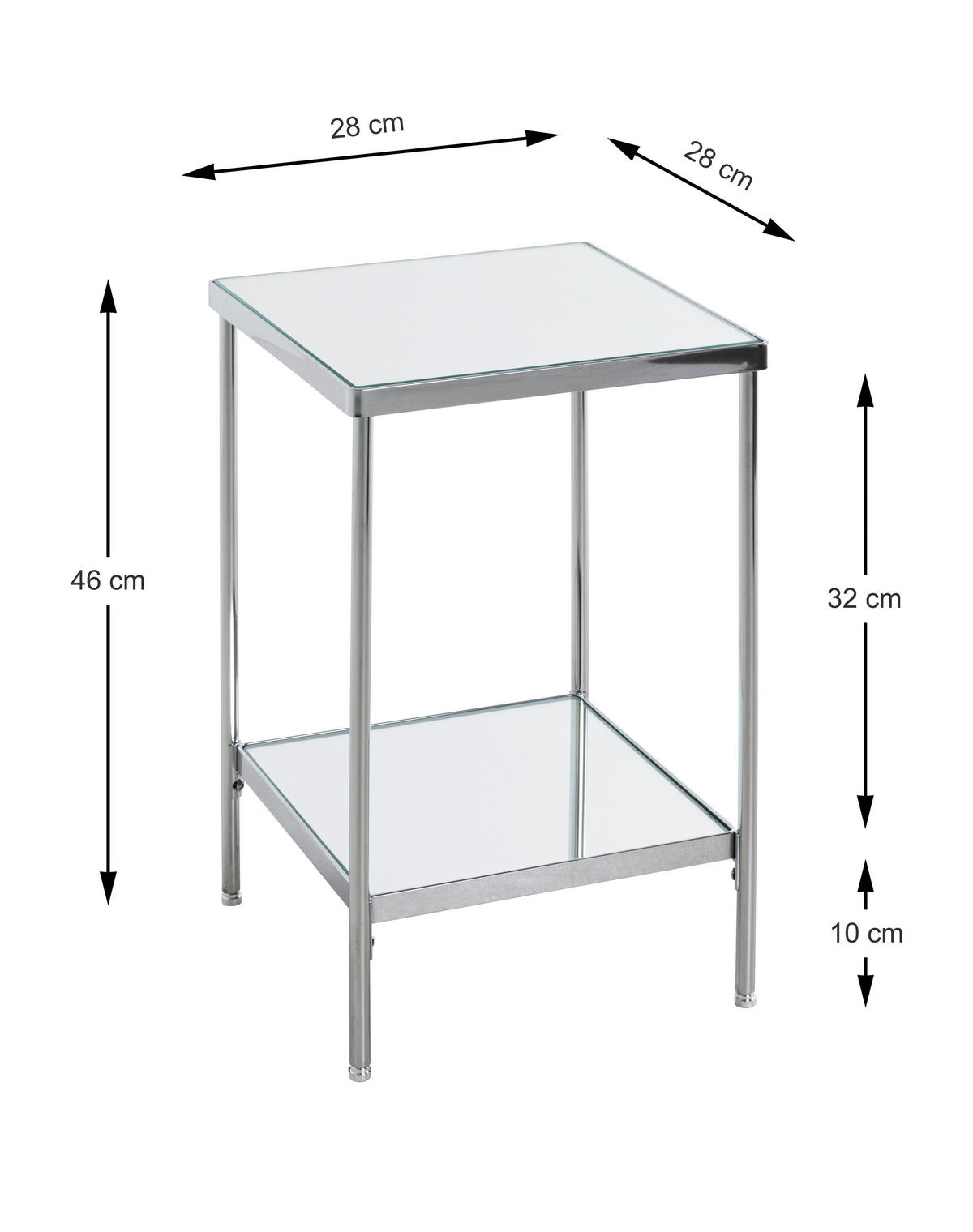 BEISTELLTISCH in Metall, Glas 28/28/46 cm  - Chromfarben, Trend, Glas/Metall (28/28/46cm)