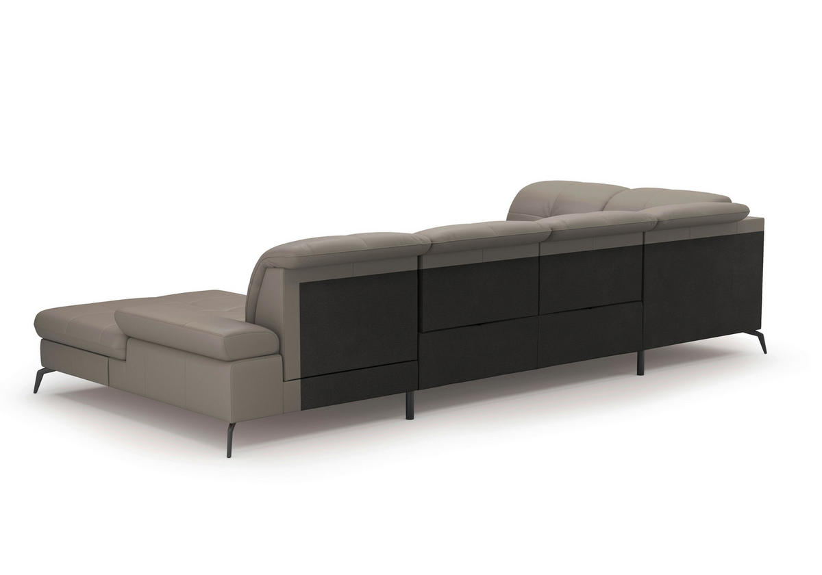 WOHNLANDSCHAFT Grau Kombination Echtleder/Stoff Vliesstoff  - Schwarz/Grau, KONVENTIONELL, Leder/Textil (231/357/185cm) - Sit & More
