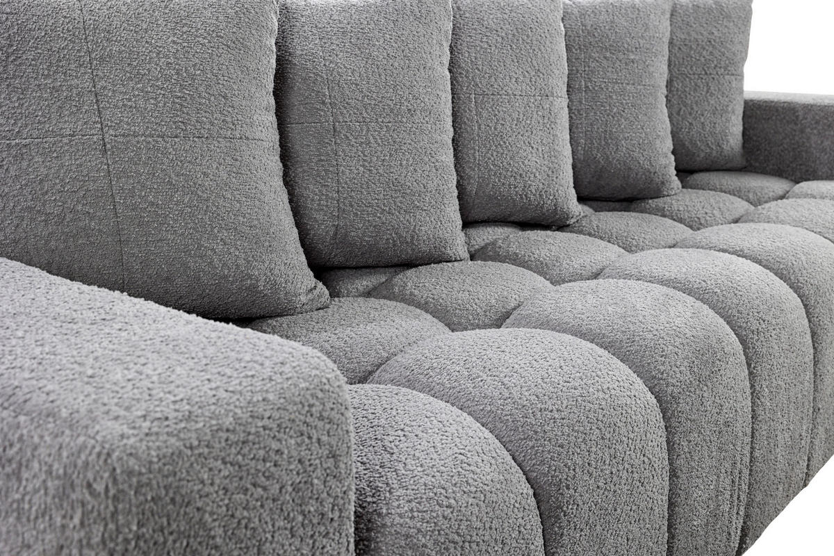 SCHLAFSOFA in Struktur, Bouclé Grau  - Schwarz/Grau, Basics, Kunststoff/Textil (250/86/140cm) - Livetastic