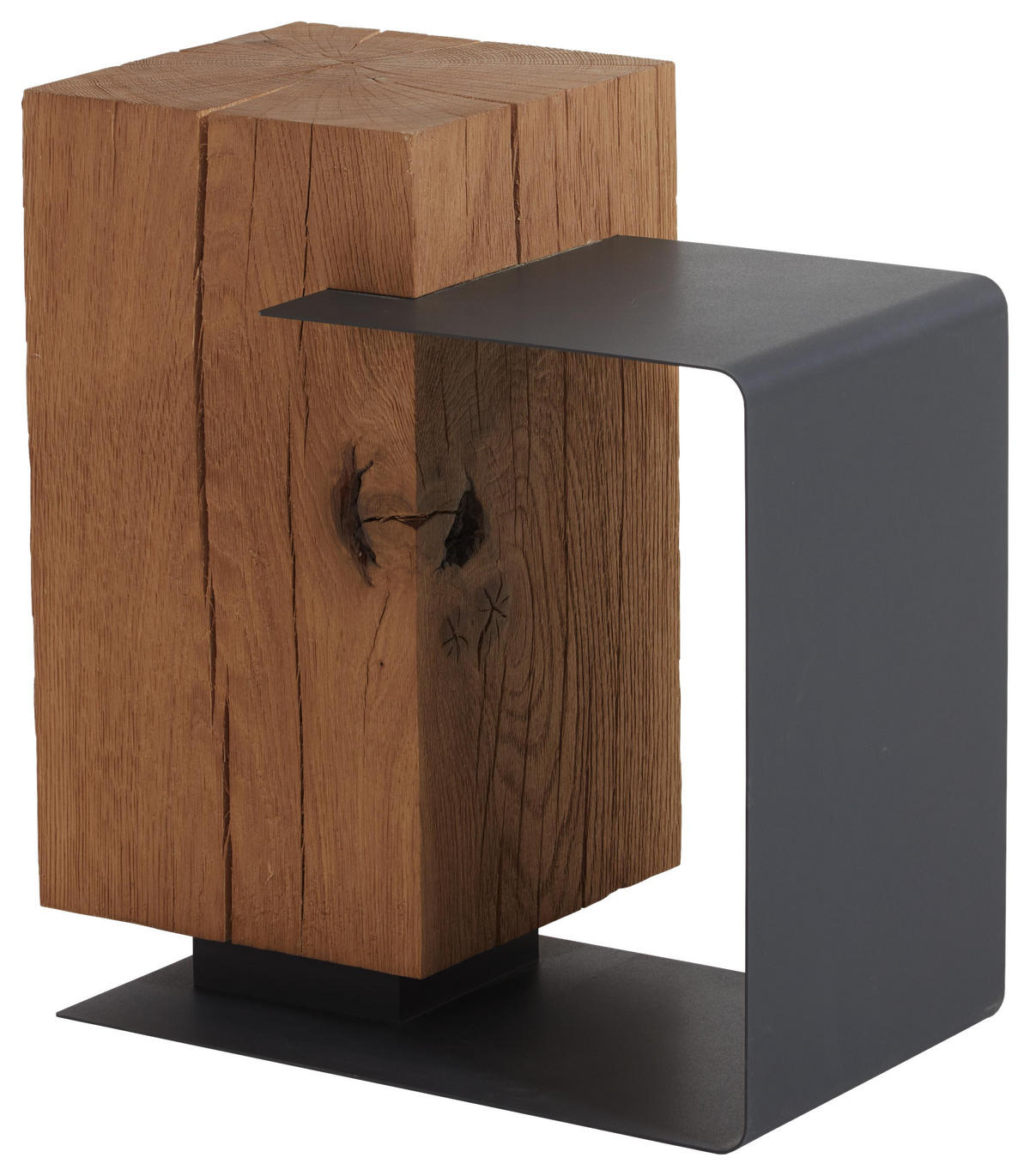 BEISTELLTISCH 55/35,5/55,5 cm Kerneiche vollmassiv Anthrazit, Eichefarben quadratisch  - Eichefarben/Anthrazit, Natur, Holz/Metall (55/35,5/55,5cm)