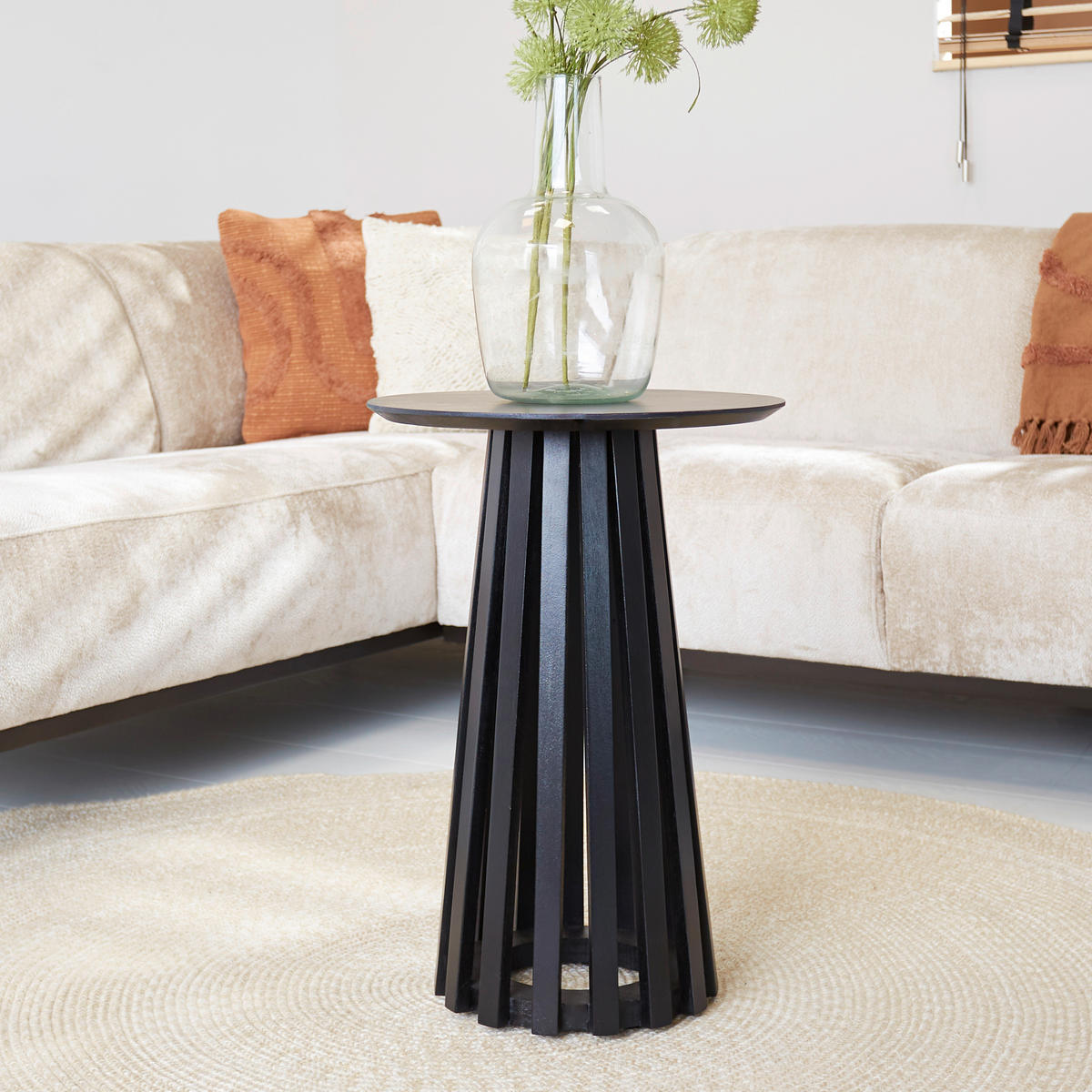 COUCHTISCH Mangoholz massiv 40/40/58 cm rund Schwarz, Braun  - Schwarz/Braun, MODERN, Holz/Metall (40/40/58cm) - MID.YOU