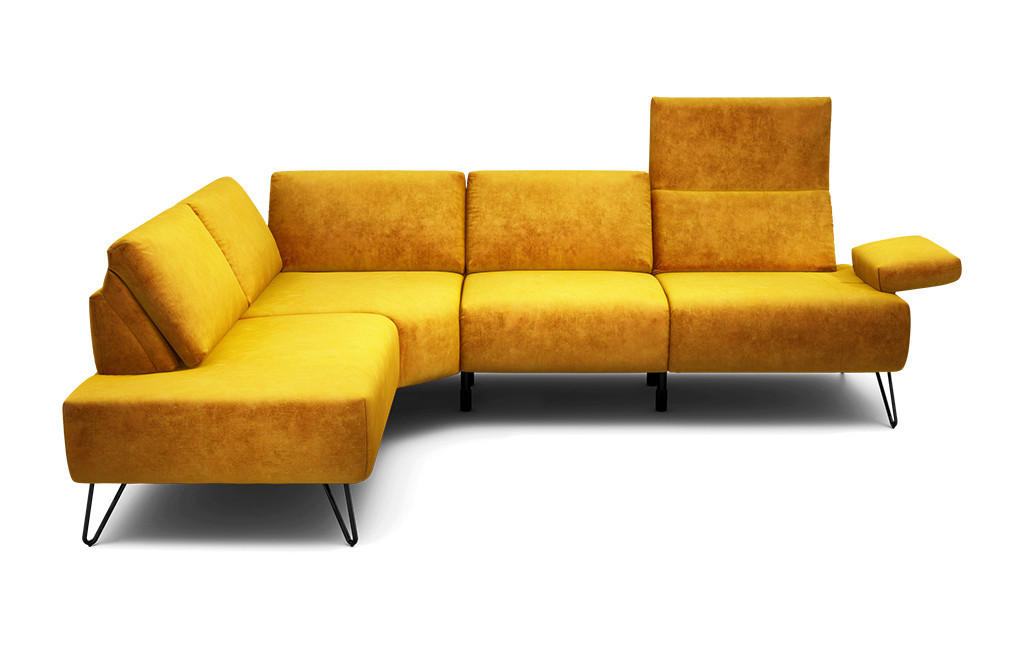 ECKSOFA Cosy Gelb Samt  - Gelb/Schwarz, Design, Textil/Metall (193/248-263cm) - SENSOO