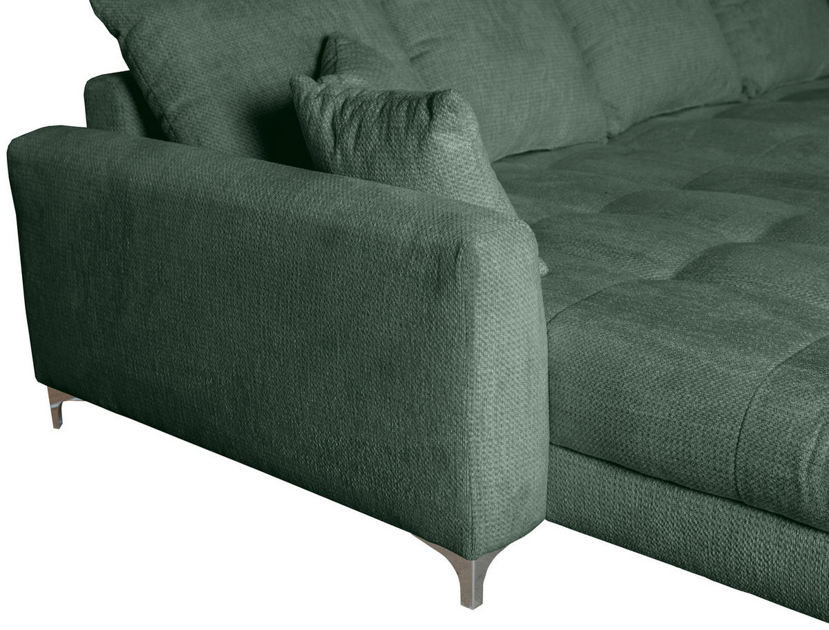 ECKSOFA Waldgrün Chenille  - Waldgrün/Chromfarben, KONVENTIONELL, Textil/Metall (227/329cm) - Carryhome