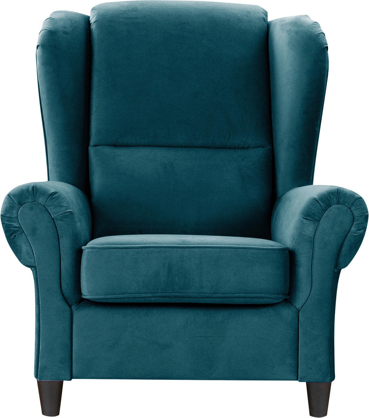 OHRENSESSEL in Plüsch Petrol  - Petrol/Schwarz, Design, Holz/Textil (94/112/92cm) - MID.YOU