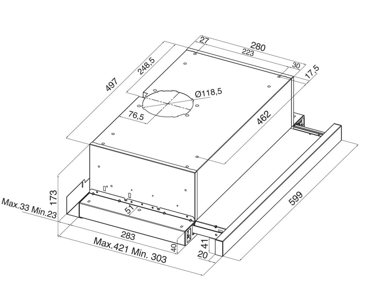 DUNSTABZUGSHAUBE 60410  - Schwarz, Basics, Metall (59,9/17,4/30,3cm) - Mican