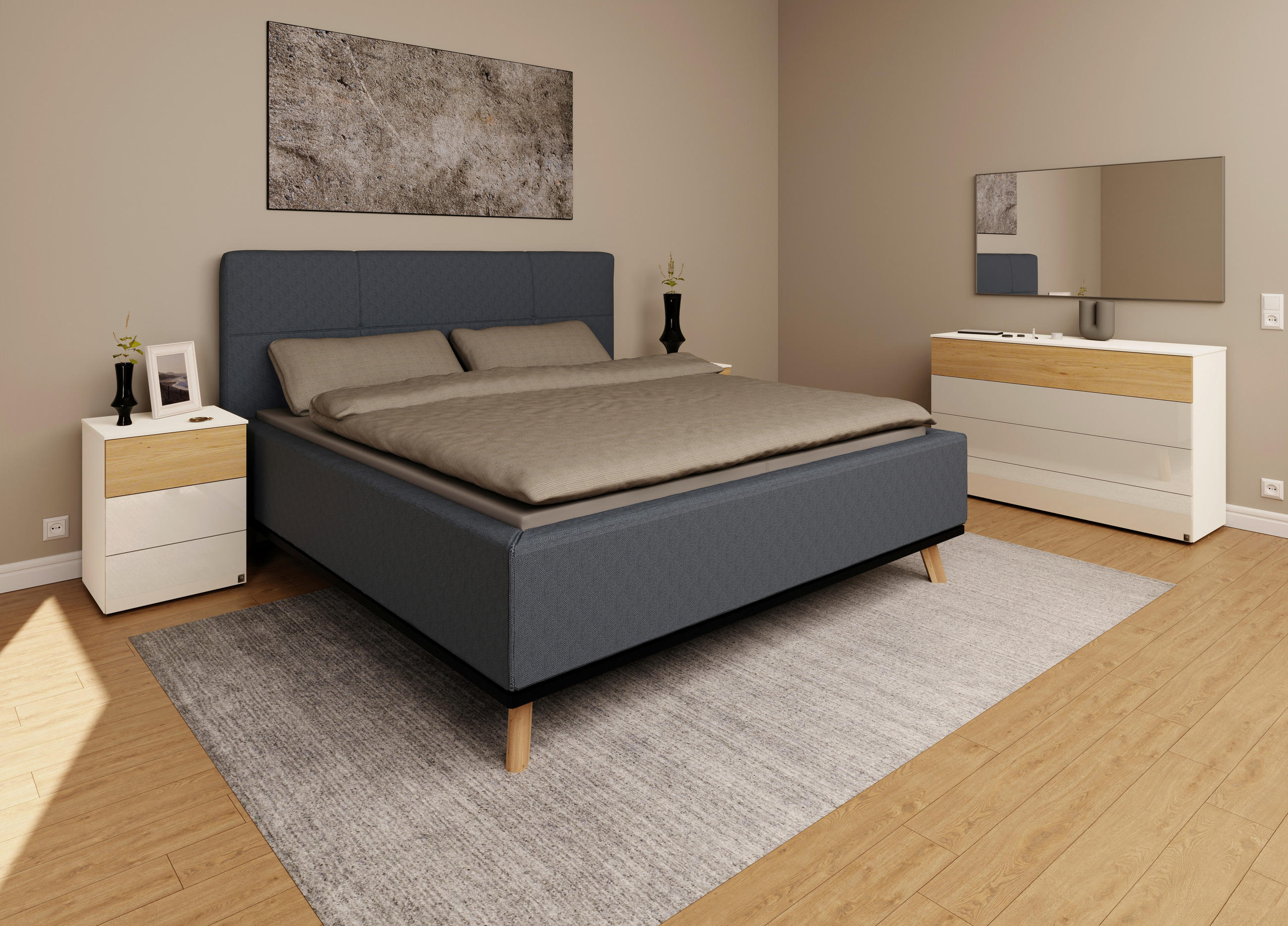 POLSTERBETT 180/200 cm  in Dunkelblau  - Eichefarben/Weiß, Design, Holz/Textil (180/200cm) - Musterring
