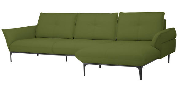 ECKSOFA in Echtleder Grün  - Schwarz/Grün, Design, Leder/Metall (319/182cm) - Valnatura