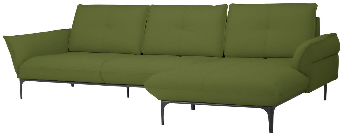 ECKSOFA in Echtleder Grün  - Schwarz/Grün, Design, Leder/Metall (319/182cm) - Valnatura