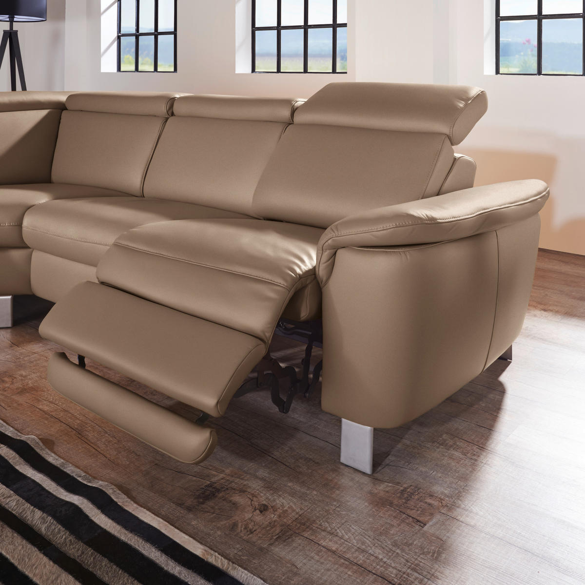 ECKSOFA in Echtleder Braun  239/271 cm  - Alufarben/Braun, Design, Leder/Metall (239/271cm) - Cantus