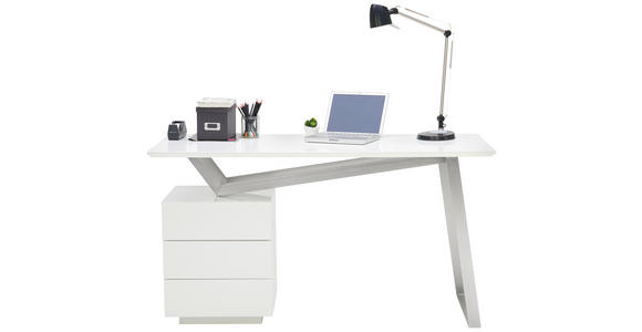 SCHREIBTISCH 140/60/76 cm  in Weiß, Edelstahlfarben, Weiß Hochglanz  - Edelstahlfarben/Weiß Hochglanz, MODERN, Holzwerkstoff/Metall (140/60/76cm) - Novel