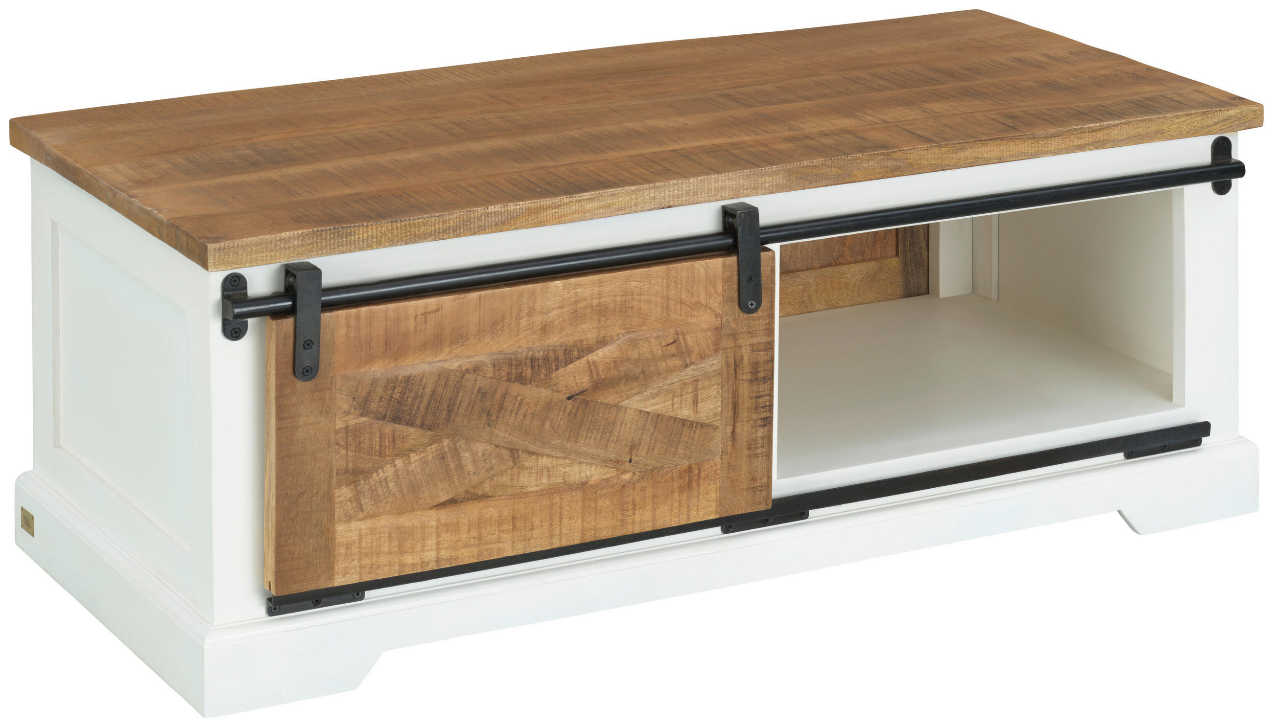 COUCHTISCH Country Slider Mangoholz massiv 60/120/45 cm rechteckig Naturfarben, Schwarz, Weiß  - Schwarz/Naturfarben, LIFESTYLE, Holz (60/120/45cm) - MID.YOU