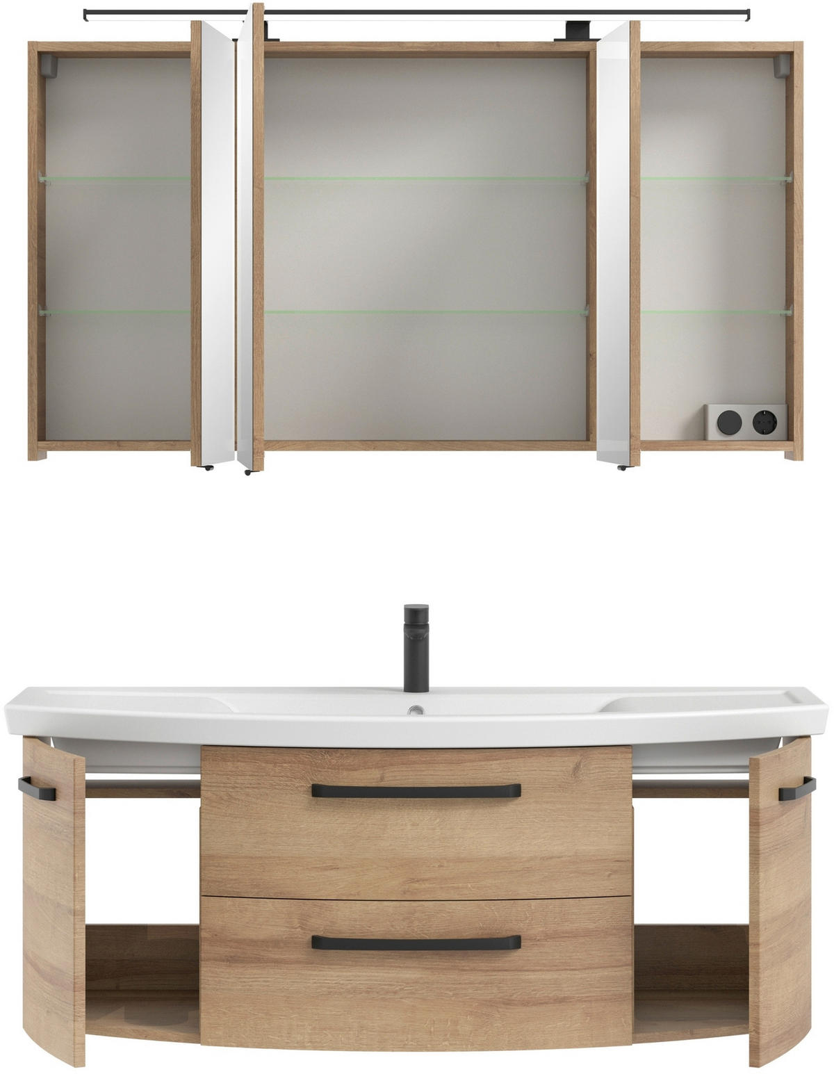 BADEZIMMER 3-teilig  in 135 cm  - Eichefarben/Schwarz, MODERN, Glas/Keramik (135cm) - Sadena