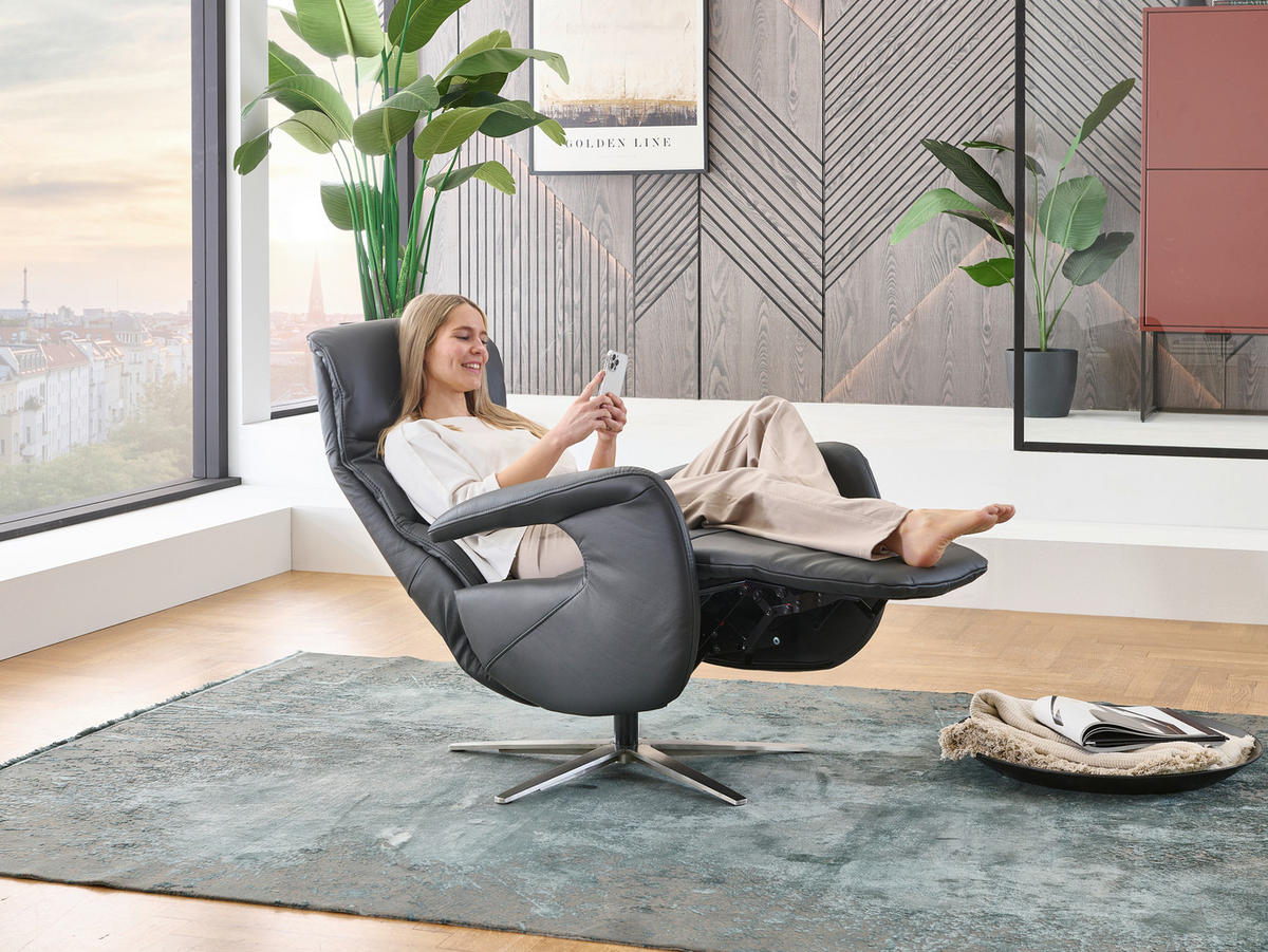 RELAXSESSEL in Leder Anthrazit  - Anthrazit/Silberfarben, KONVENTIONELL, Leder/Metall (71/110/99cm) - Dieter Knoll