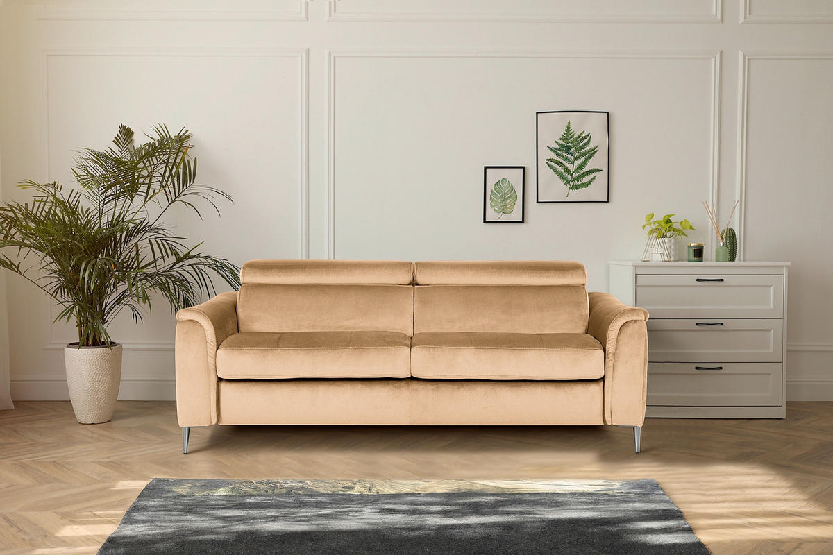 SCHLAFSOFA Samt Beige  - Chromfarben/Beige, Design, Textil/Metall (203/77-98/103cm) - MID.YOU