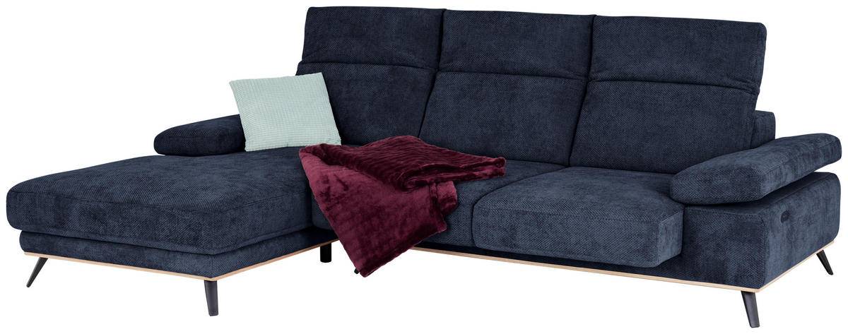 ECKSOFA ROYCE Dunkelblau Struktur  - Schwarz/Dunkelblau, MODERN, Textil/Metall (194/283cm) - MID.YOU