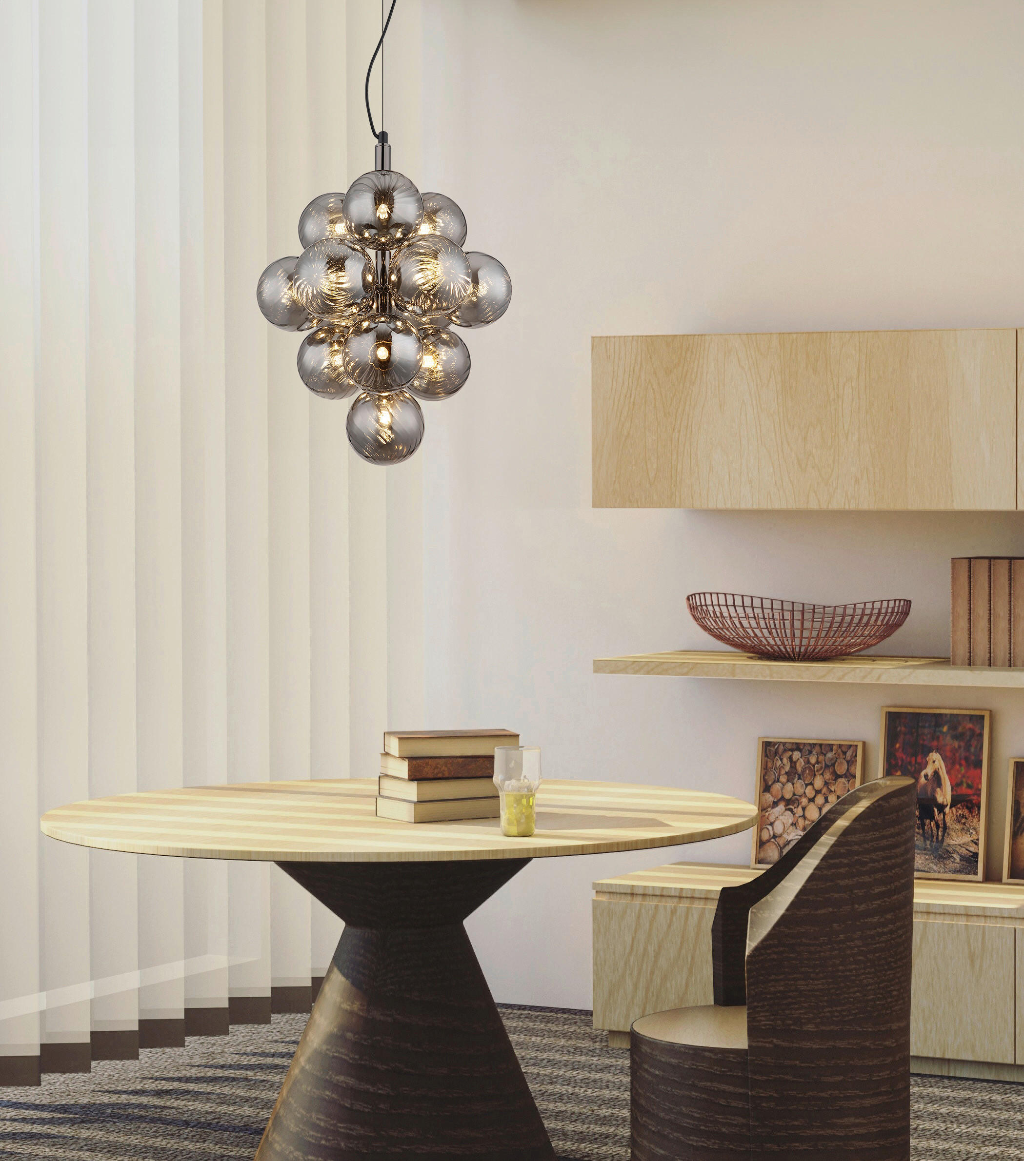 HÄNGELEUCHTE 39,5/120 cm    - Schwarzchrom/Grau, Design, Glas/Kunststoff (39,5/120cm) - Globo
