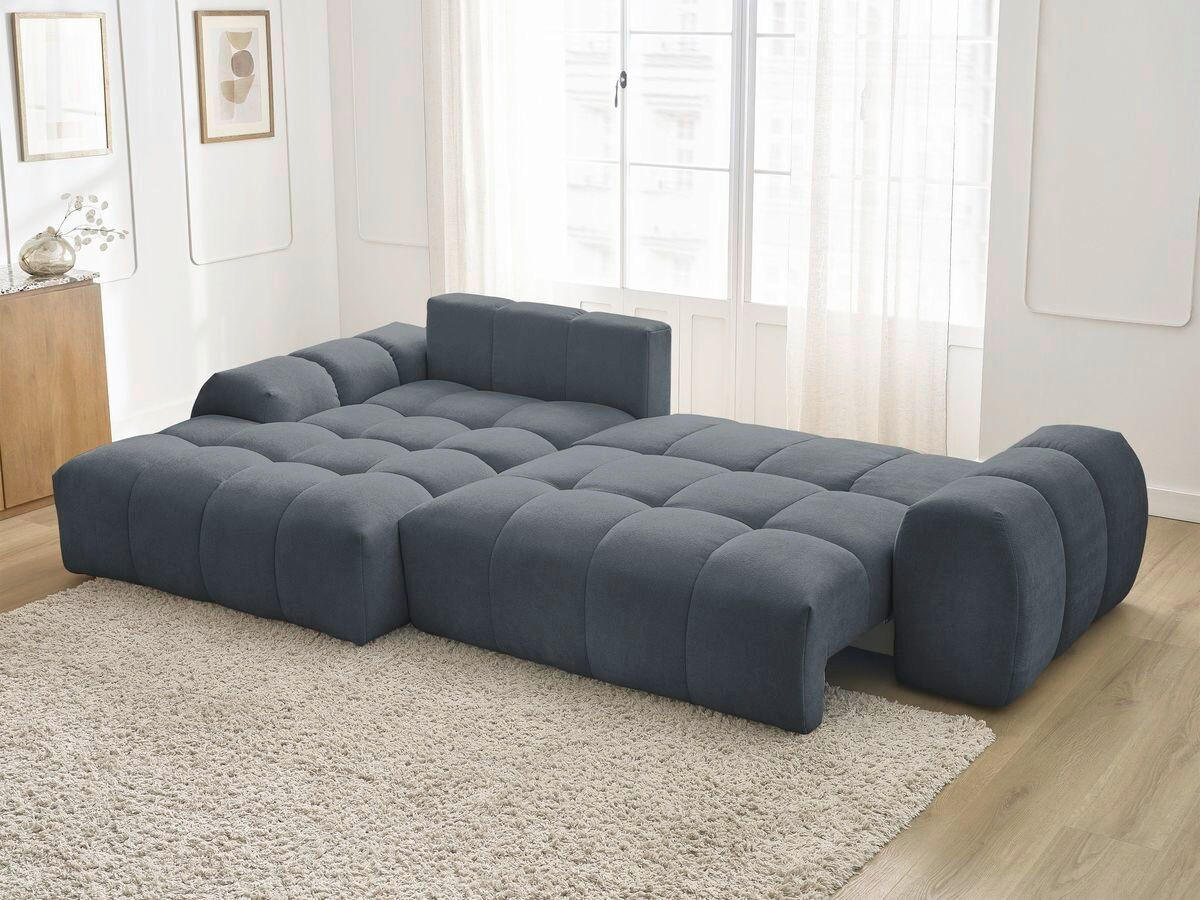 ECKSCHLAFSOFA EVEREST  mit Rücken echt, Armteil links, Armteil rechts Struktur Dunkelblau  - Schwarz/Dunkelblau, MODERN, Kunststoff/Textil (180/318cm) - Livetastic