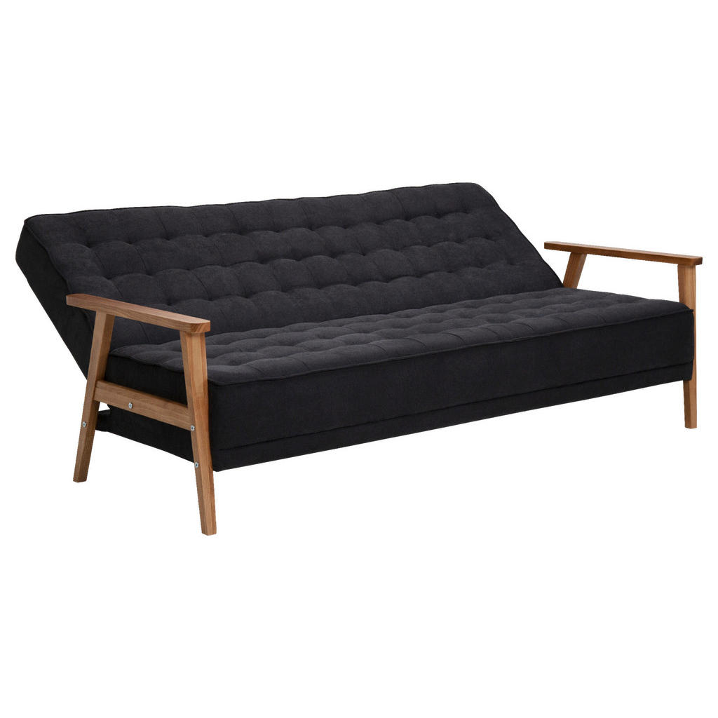 Thumbnail - P & B Schlafsofa, Dunkelgrau, Textil, Esche,Esche, massiv, 3-Sitzer, 202x95x95 cm, Schlafen auf Sitzhöhe, Liegefunktion,...