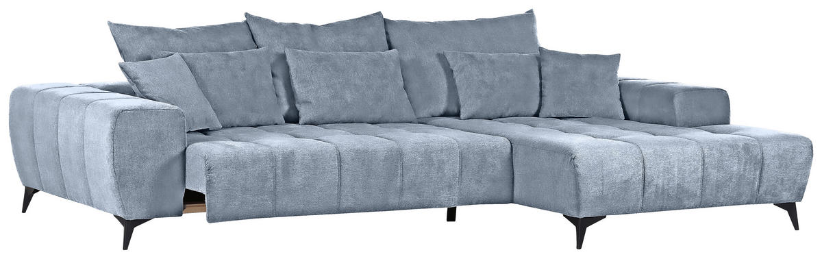 ECKSOFA in Flachgewebe Blau  - Blau/Schwarz, Konventionell, Textil/Metall (300/205cm) - MID.YOU