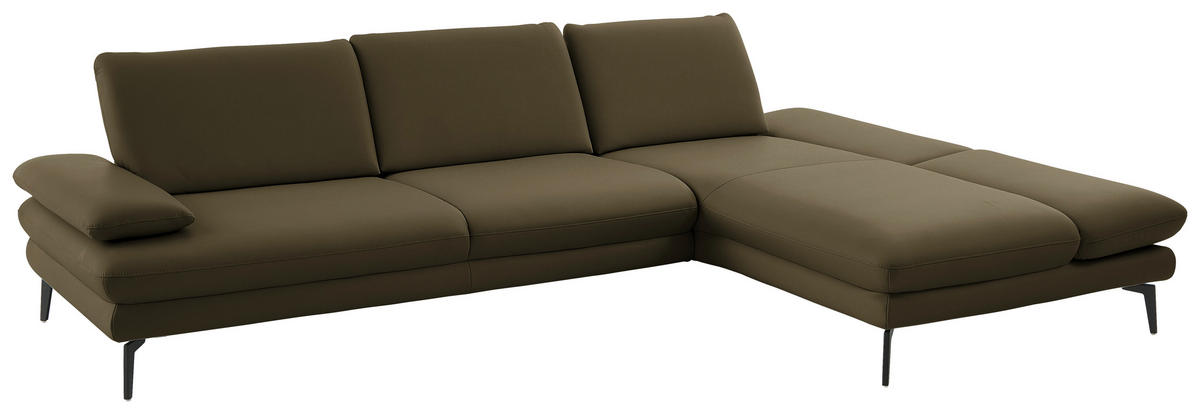 ECKSOFA in Echtleder Grün  308/195 cm  - Schwarz/Grün, Design, Leder/Metall (308/195cm) - Dieter Knoll