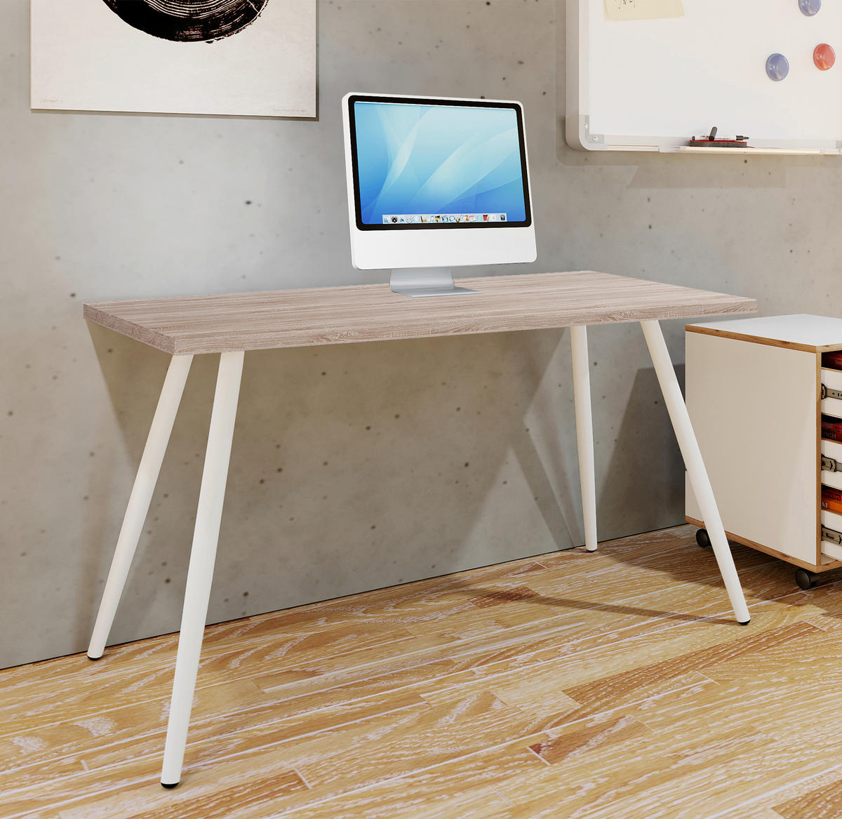 SCHREIBTISCH 80/50/70 cm Weiss, Sonoma Eiche  - Weiss/Sonoma Eiche, Modern, Holzwerkstoff/Metall (80/50/70cm) - MID.YOU