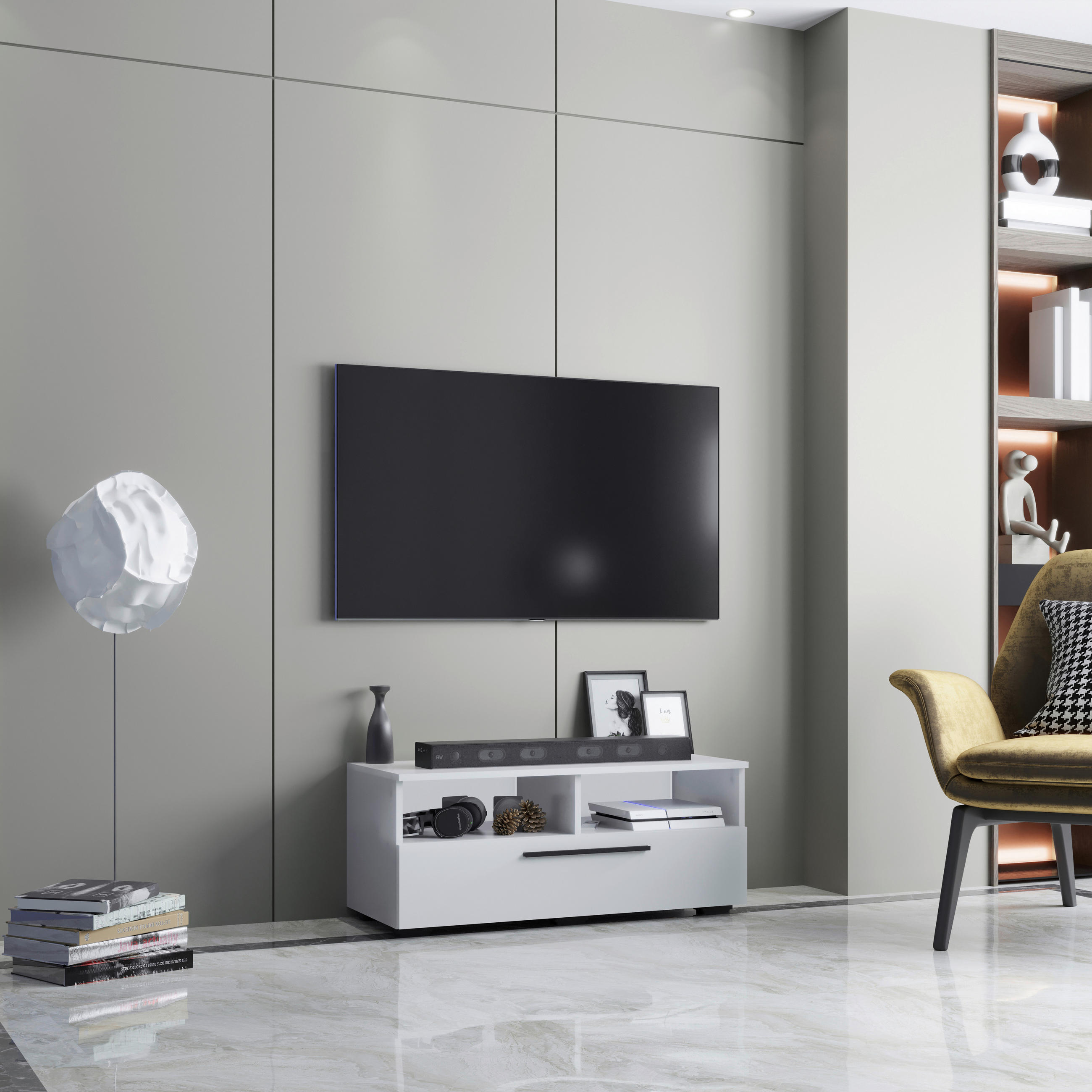 TV-BÄNK  i 95/39/40 cm  - vit/svart, Modern, metall/trämaterial (95/39/40cm) - MID.YOU