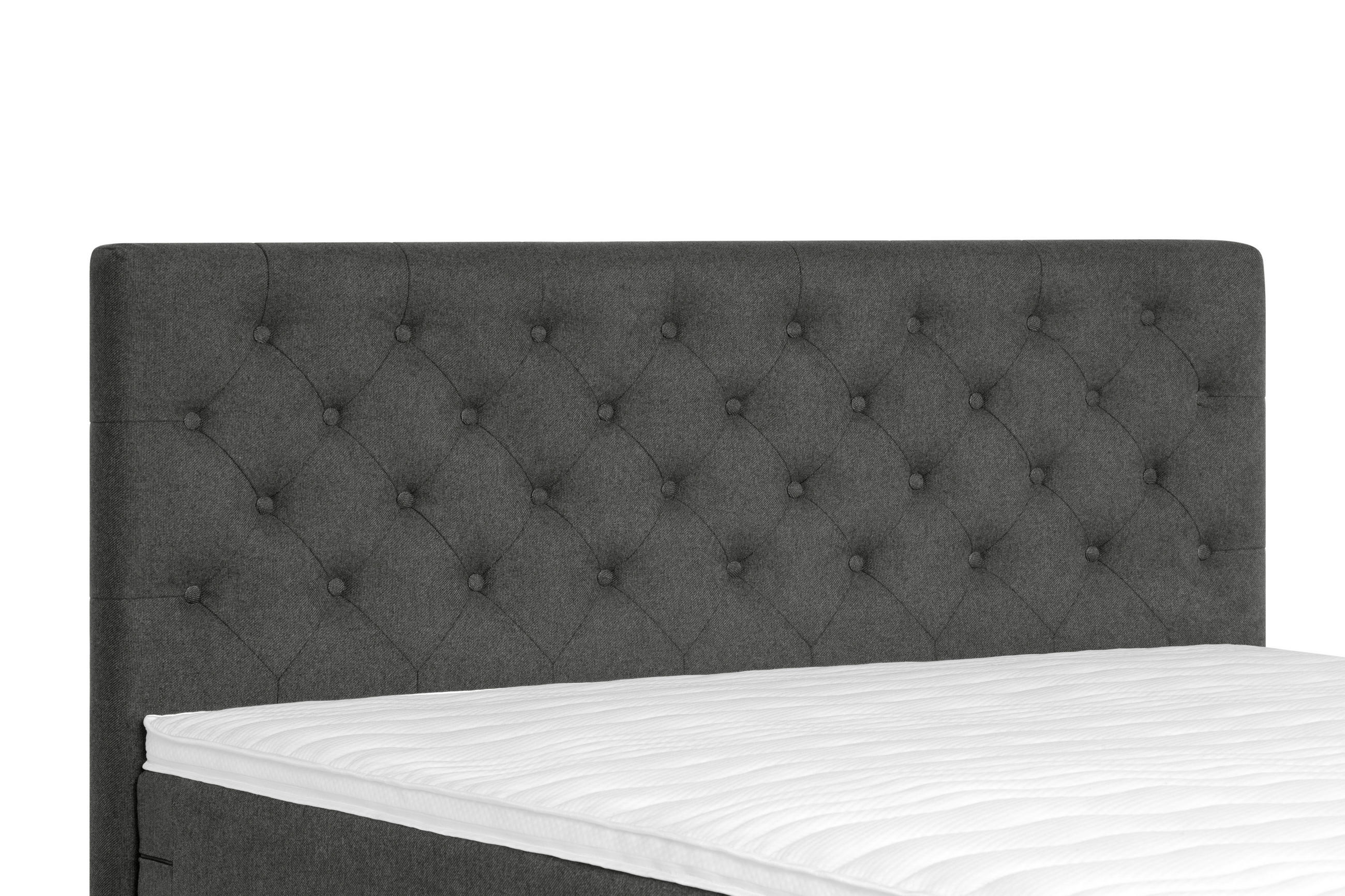 Thumbnail - Welnova Boxspringbett, Anthrazit, Textil, H3 + H4, 7-Zonen, Höhe ca. 21 cm, 180x200 cm, Topper durchgehend, Matratze gep...