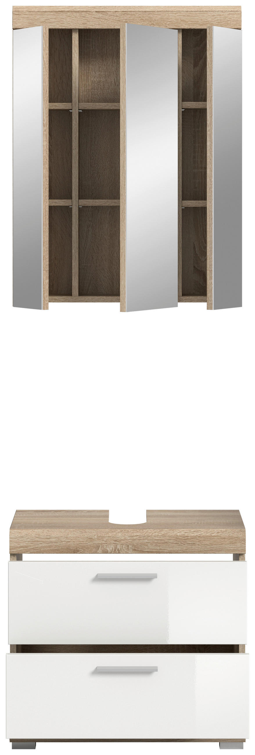 BADEZIMMER 2-teilig  in 60 cm  - Weiss Hochglanz/Silberfarben, Modern, Holzwerkstoff/Kunststoff (60cm) - MID.YOU
