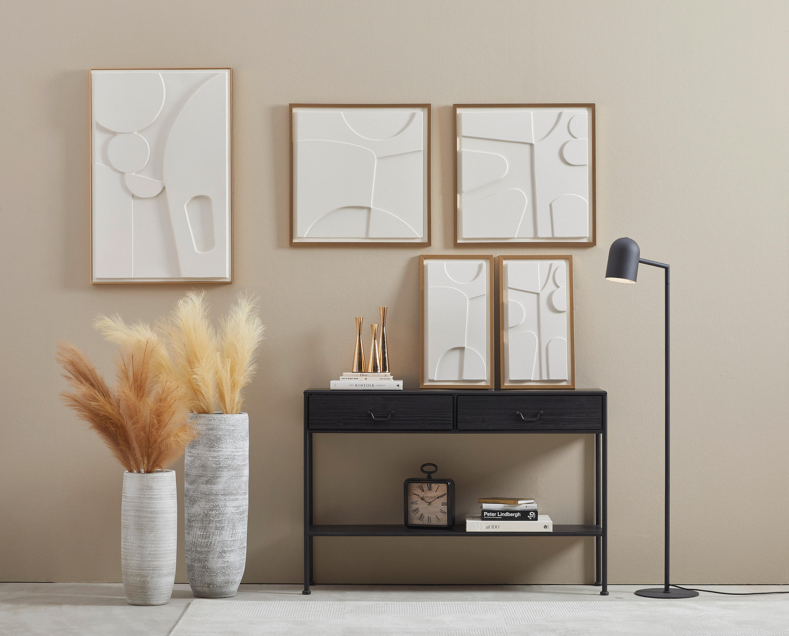 ORIGINALBILD Abstraktes 30/55 cm  - Goldfarben/Weiß, Trend, Holzwerkstoff/Kunststoff (30/55cm) - Monee