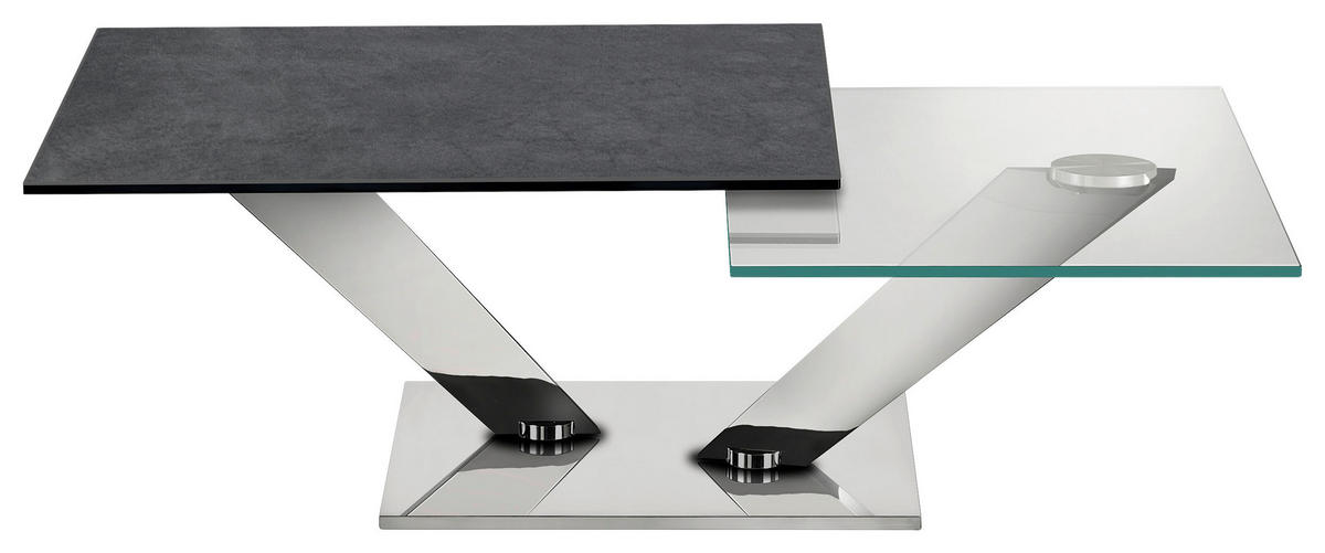 COUCHTISCH in Metall, Glas 84-129/106/40 cm  - Klar/Chromfarben, Design, Glas/Keramik (84-129/106/40cm) - Naos
