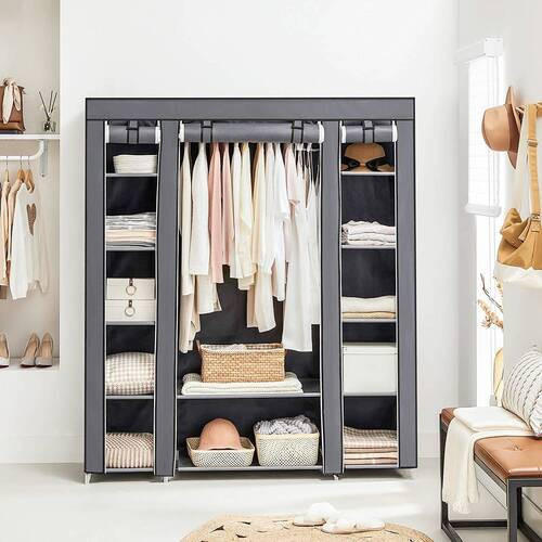 STOFFSCHRANK in Grau  - Grau, Trend, Kunststoff/Textil (150/175/45cm) - Boxxx