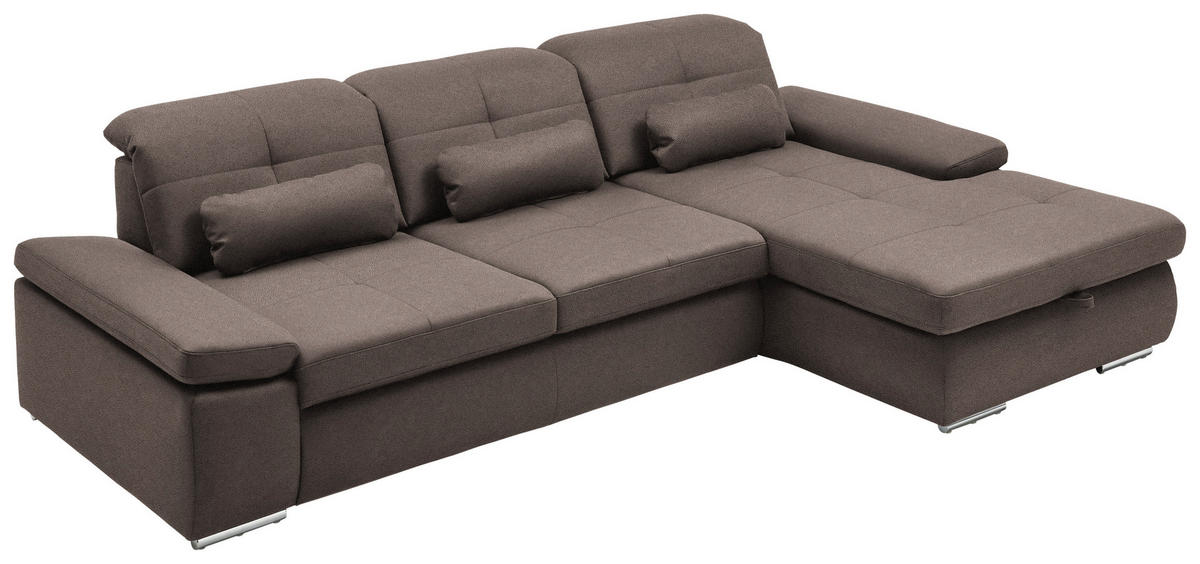 ECKSOFA  in Flachgewebe Graubraun  309/195 cm  - Chromfarben/Graubraun, Design, Textil (309/195cm) - Beldomo Style