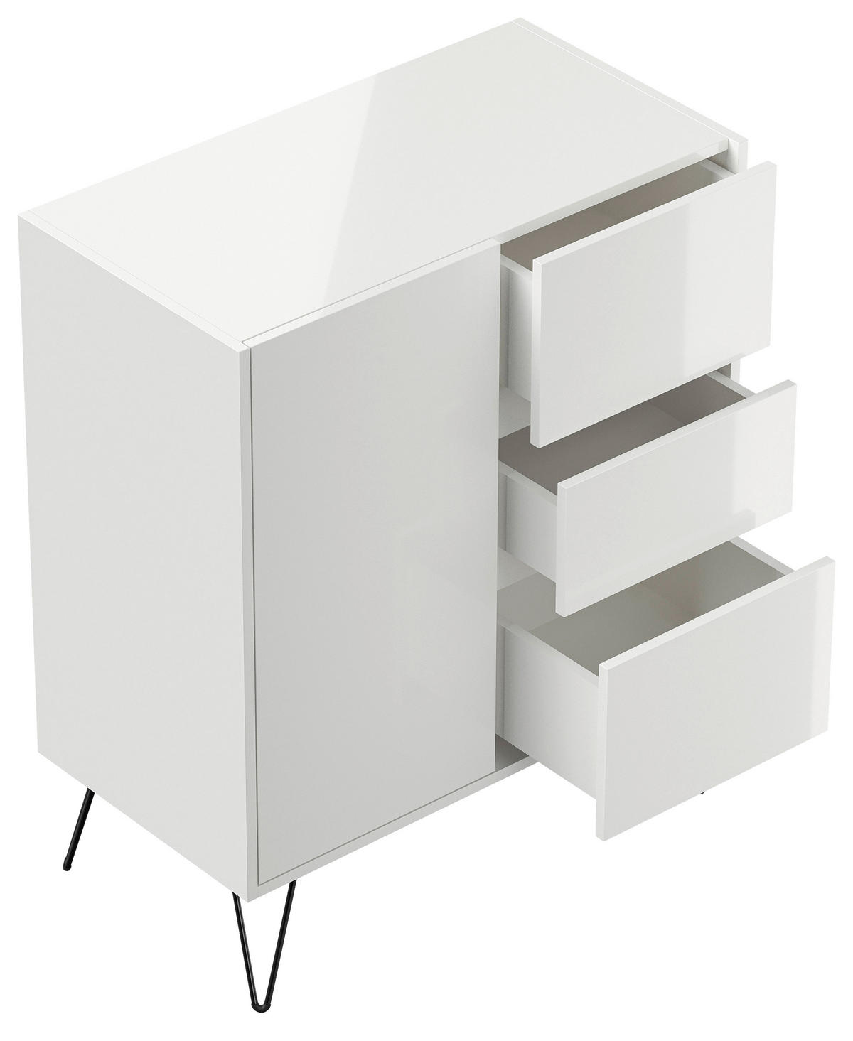 SIDEBOARD Posseik Industrial  in 76/93,6/42 cm  - Weiß Hochglanz/Schwarz, Design, Holzwerkstoff/Metall (76/93,6/42cm) - P & B