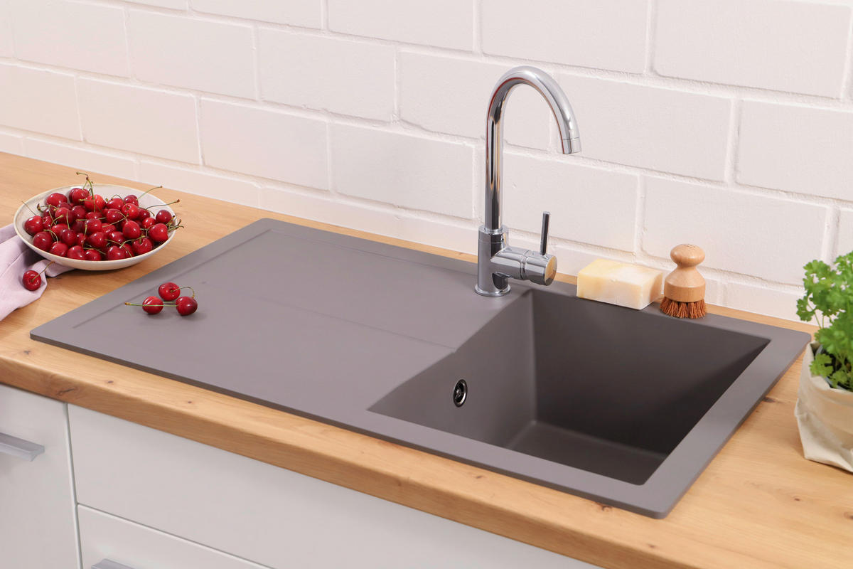 SPÜLE 17501000860500701-83  - Grau, Basics, Glas/Kunststoff (86/21,4/50cm) - Respekta