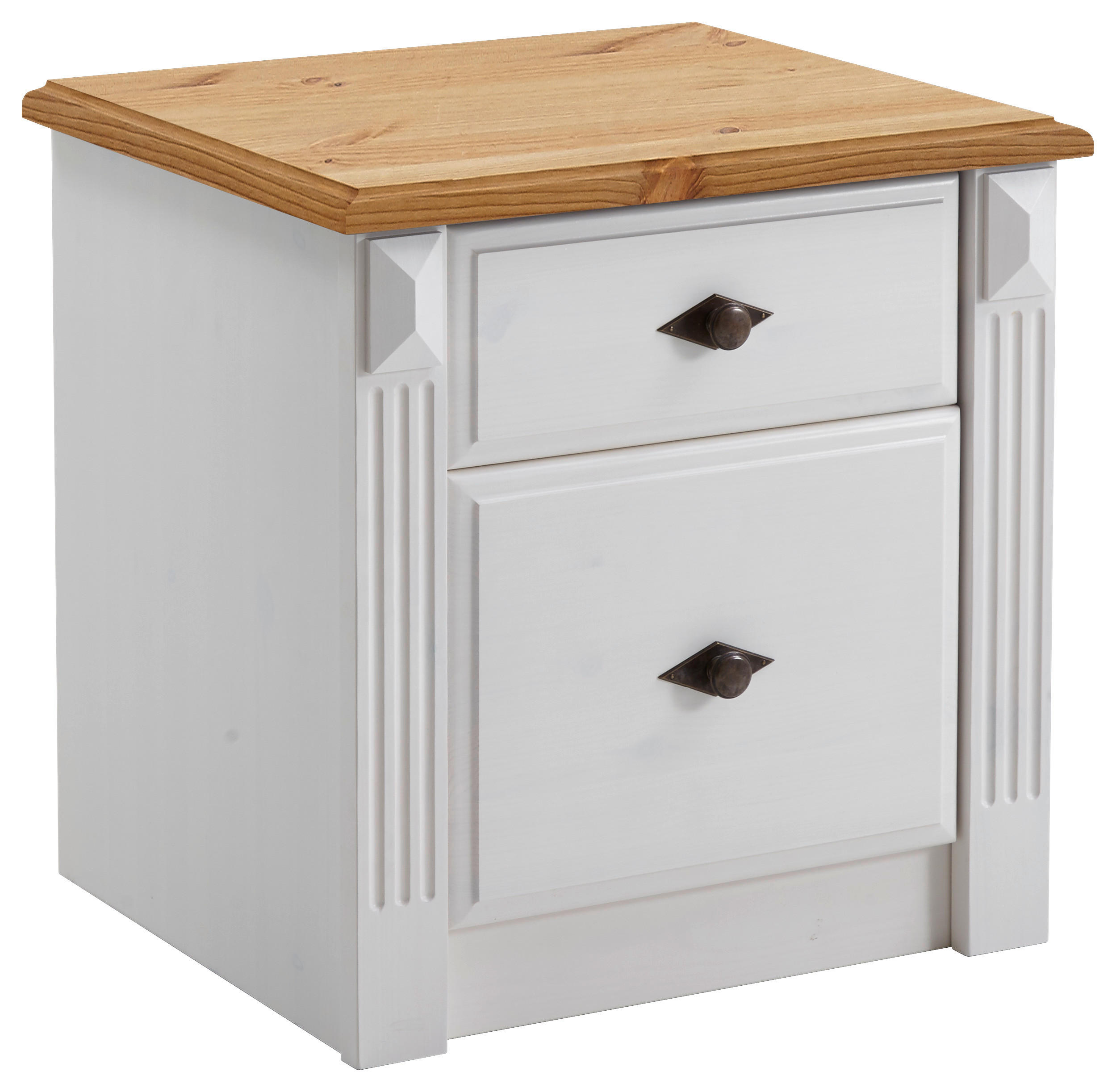 NACHTSCHRANK 53/53/46 cm Kiefer massiv - Laugenfarbig/Weiß, ROMANTIK / LANDHAUS, Holz/Metall (53/53/46cm) - Boxxx