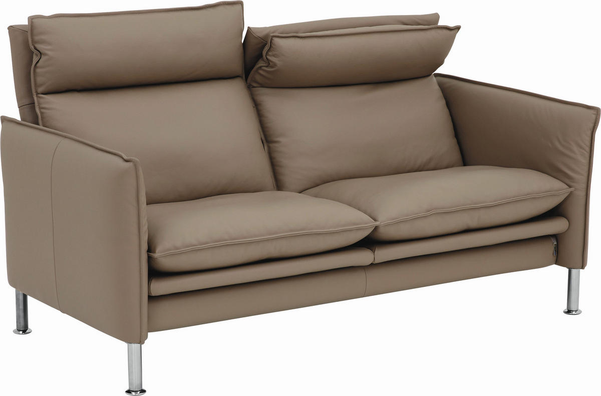 2,5-SITZER PORTO Echtleder Grau  - Chromfarben/Grau, KONVENTIONELL, Leder/Metall (176/93/88cm) - Erpo