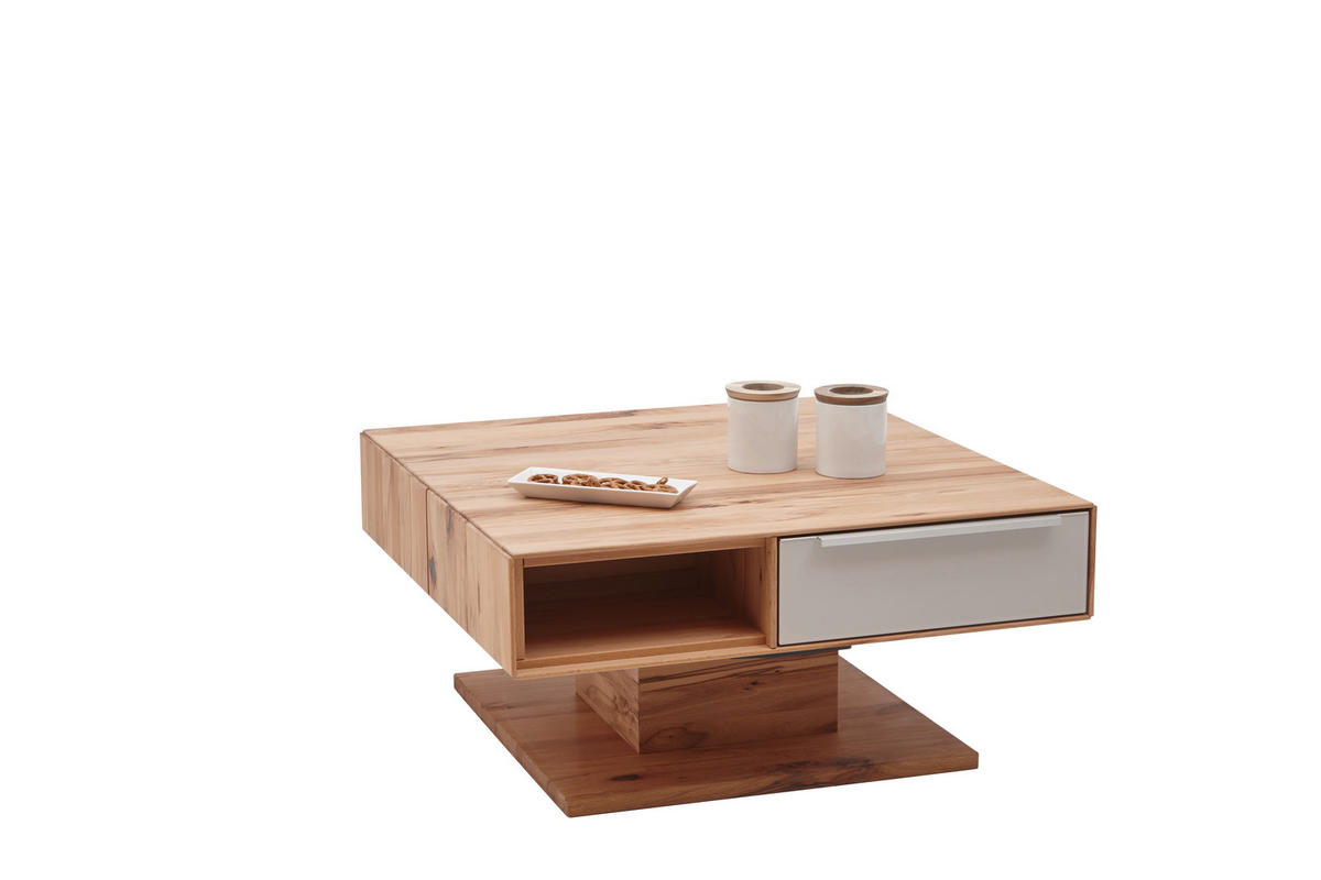 COUCHTISCH in Holz, Glas 82/82/40-72,5 cm  - Weiss/Buchefarben, Design, Glas/Holz (82/82/40-72,5cm) - Valnatura