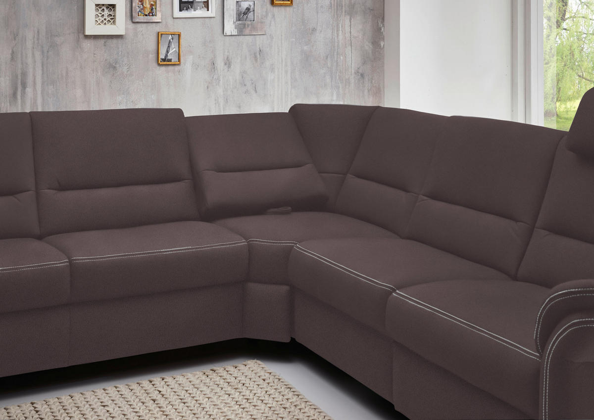 WOHNLANDSCHAFT in Mikrofaser Graubraun  - Graubraun/Alufarben, Konventionell, Textil/Metall (173/330/262cm) - Beldomo System