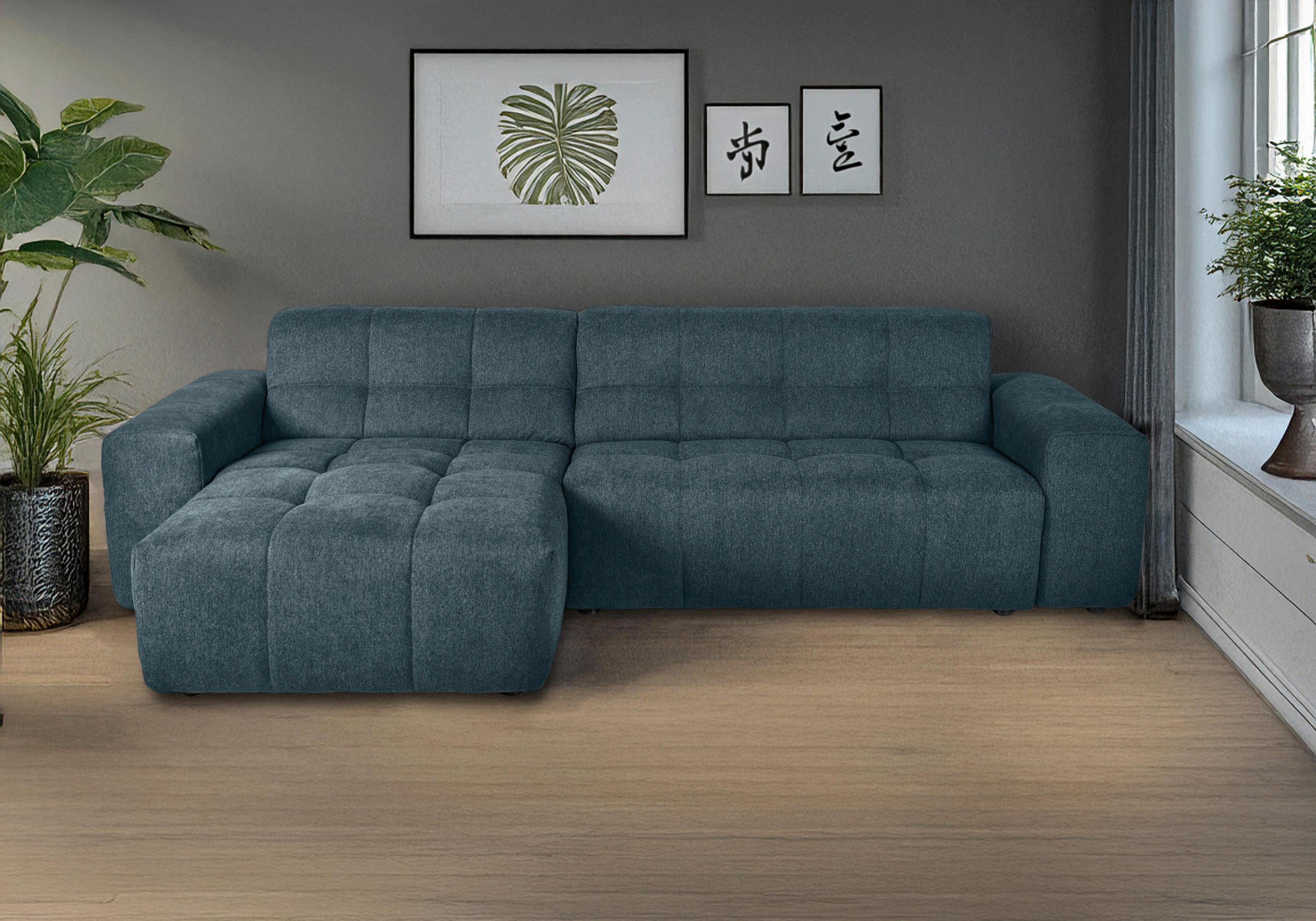 ECKSOFA Petrol Webstoff  - Petrol/Schwarz, KONVENTIONELL, Kunststoff/Textil (301/160cm) - Carryhome