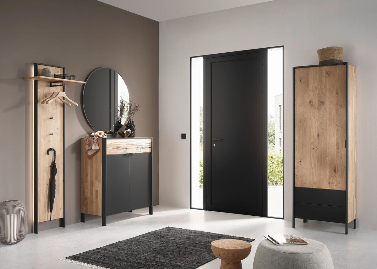 SCHUHSCHRANK 99/110,8/44,6 cm  - Eichefarben/Graphitfarben, Natur, Glas/Holz (99/110,8/44,6cm) - Valdera