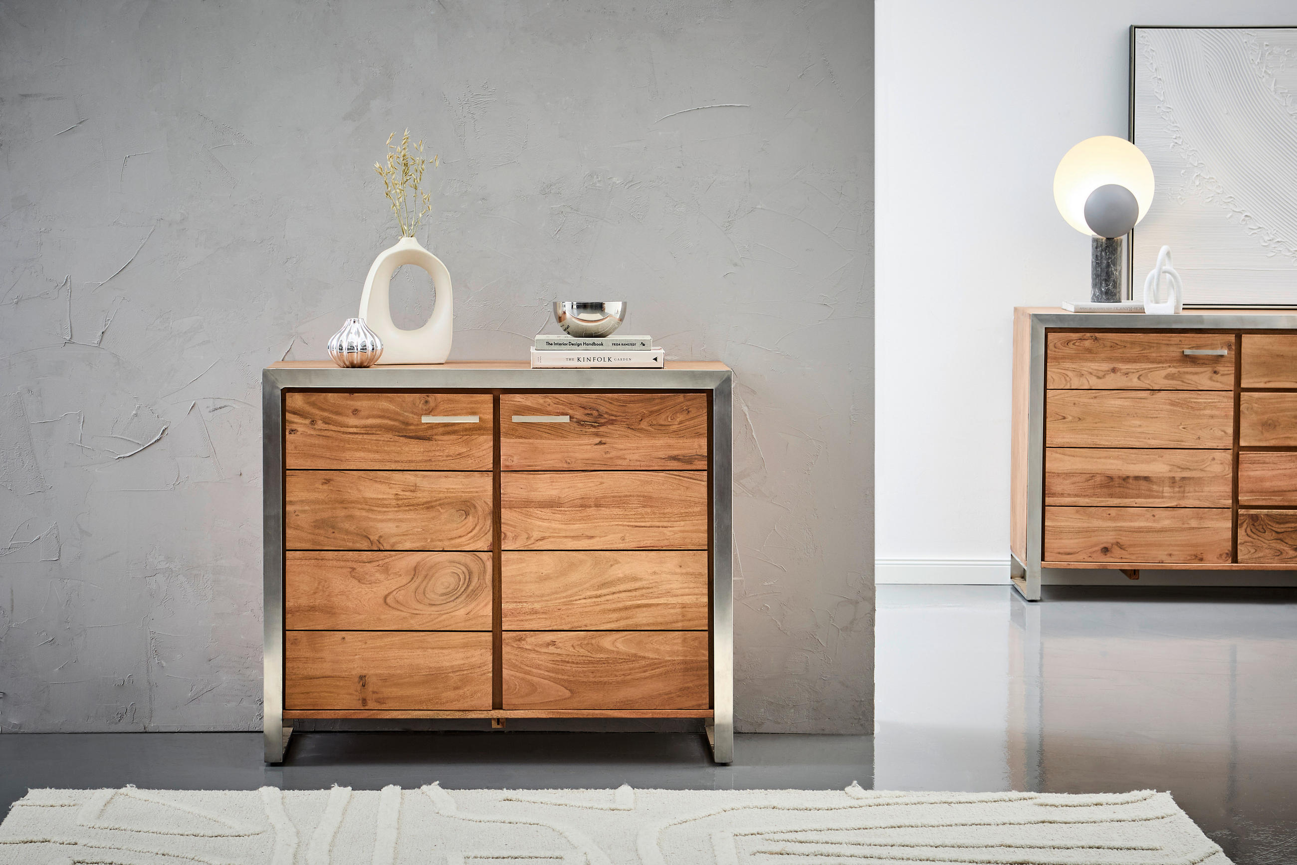 KOMMODE  in 100/85/40 cm  - Silberfarben/Akaziefarben, KONVENTIONELL, Holz/Metall (100/85/40cm) - Livetastic