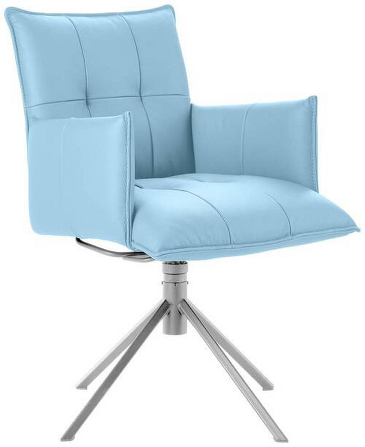 ARMLEHNSTUHL  in Echtleder pigmentiert  - Edelstahlfarben/Hellblau, Design, Leder/Metall (55/85/65cm) - Valnatura