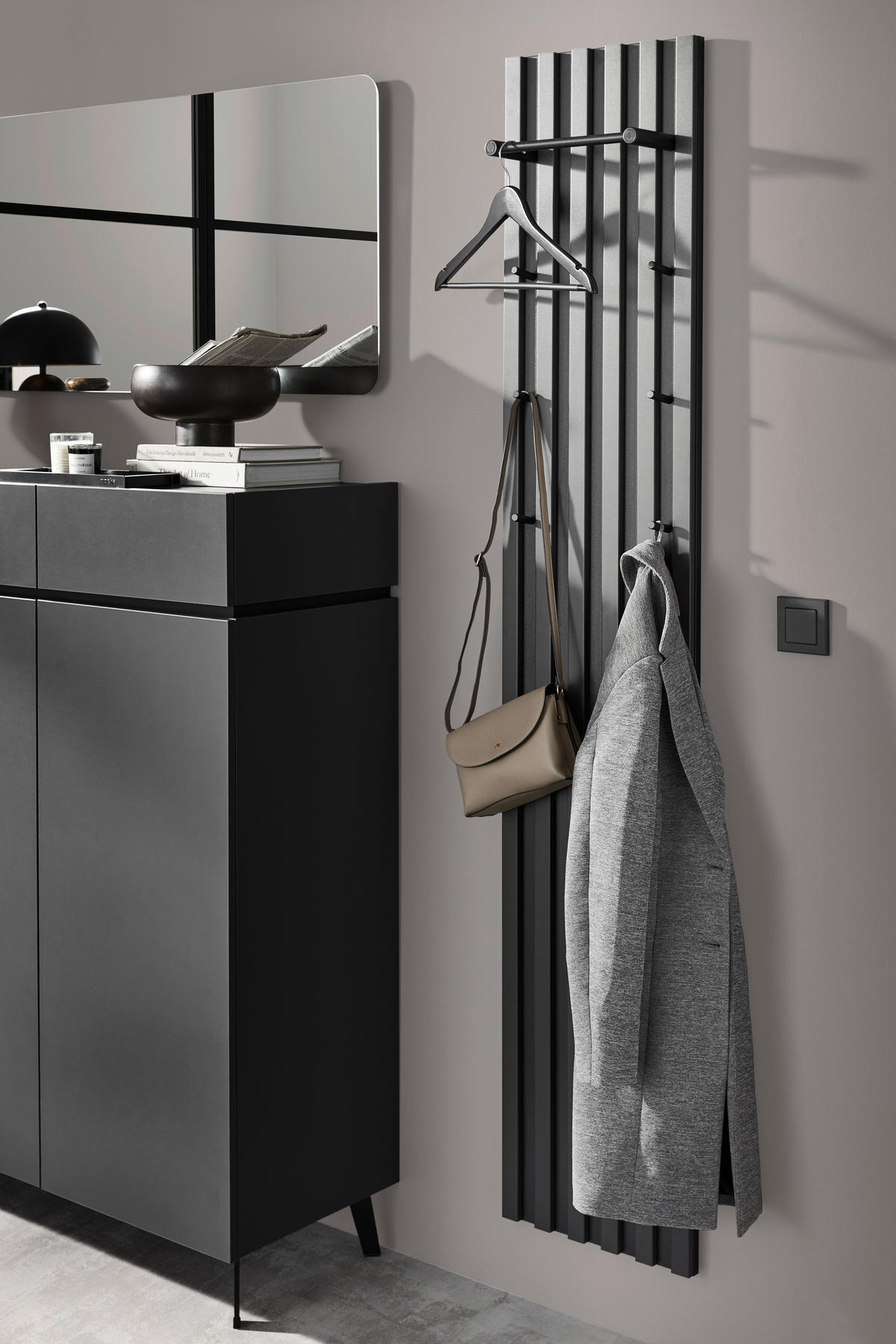GARDEROBE 3-teilig  in 225/199/40 cm  - Graphitfarben, Design, Holzwerkstoff (225/199/40cm) - Voleo