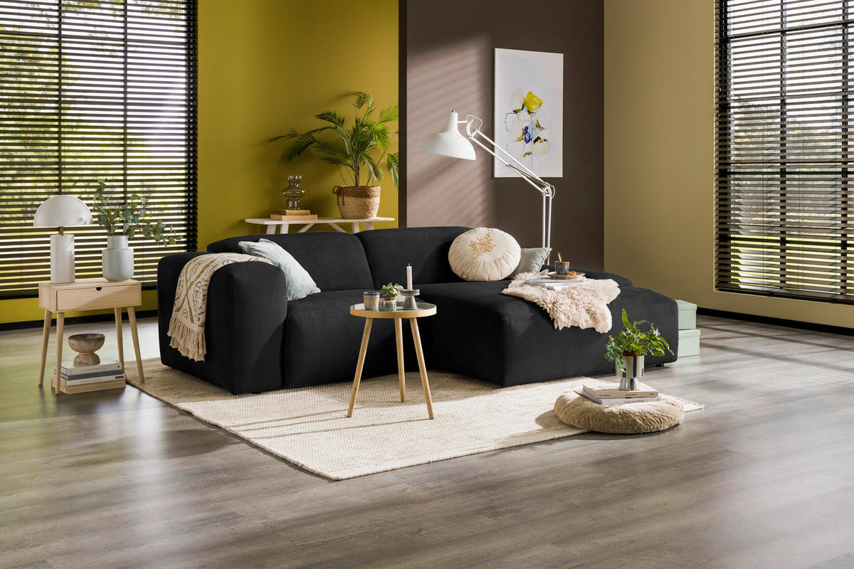 ECKSOFA HANNAH Anthrazit Cord  - Anthrazit/Schwarz, Design, Kunststoff/Textil (252/170cm) - MID.YOU