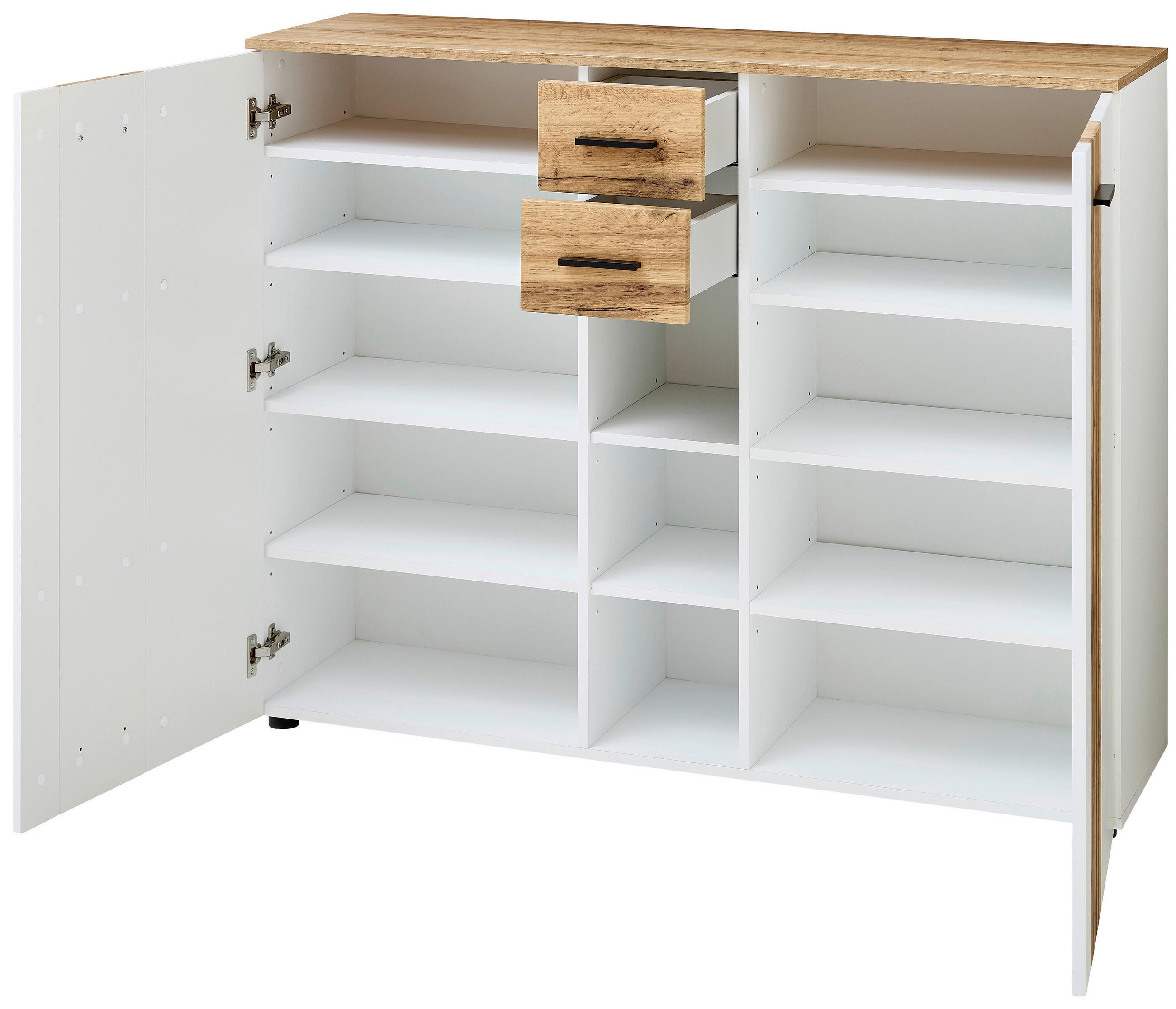 Thumbnail - Xora Schuhschrank, Weiß, Eiche, Kunststoff, 10 Fächer, 2 Schubladen, 135x106x38 cm, Typenauswahl, Beimöbel erhältlich, s...