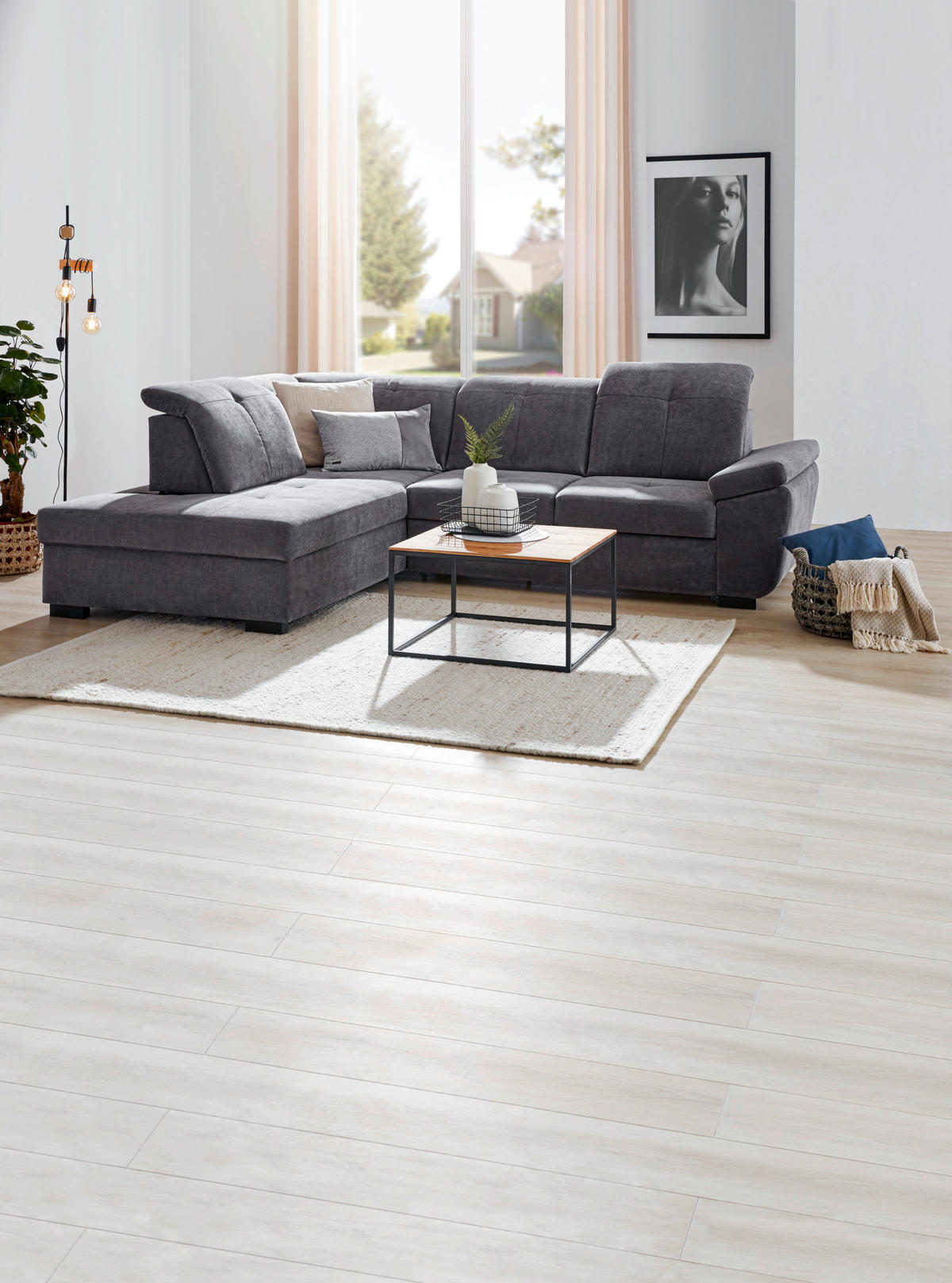 ECKSOFA inkl.Funktionen Grau Webstoff  - Schwarz/Grau, KONVENTIONELL, Holz/Textil (202/280cm) - Xora