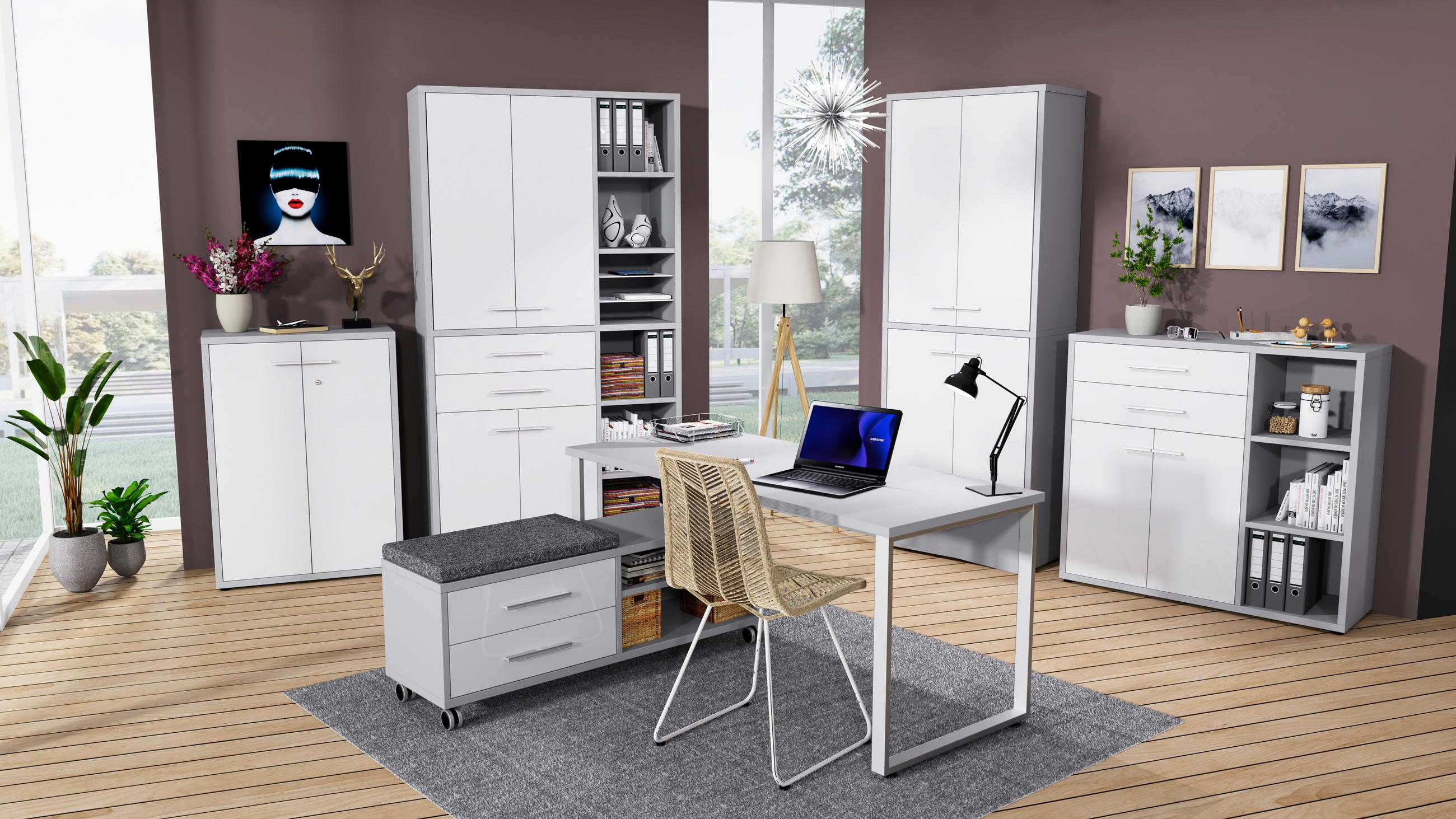 KOMMODE Texas  in 116,5/110/40 cm  - Hellgrau/Alufarben, MODERN, Glas/Holzwerkstoff (116,5/110/40cm)