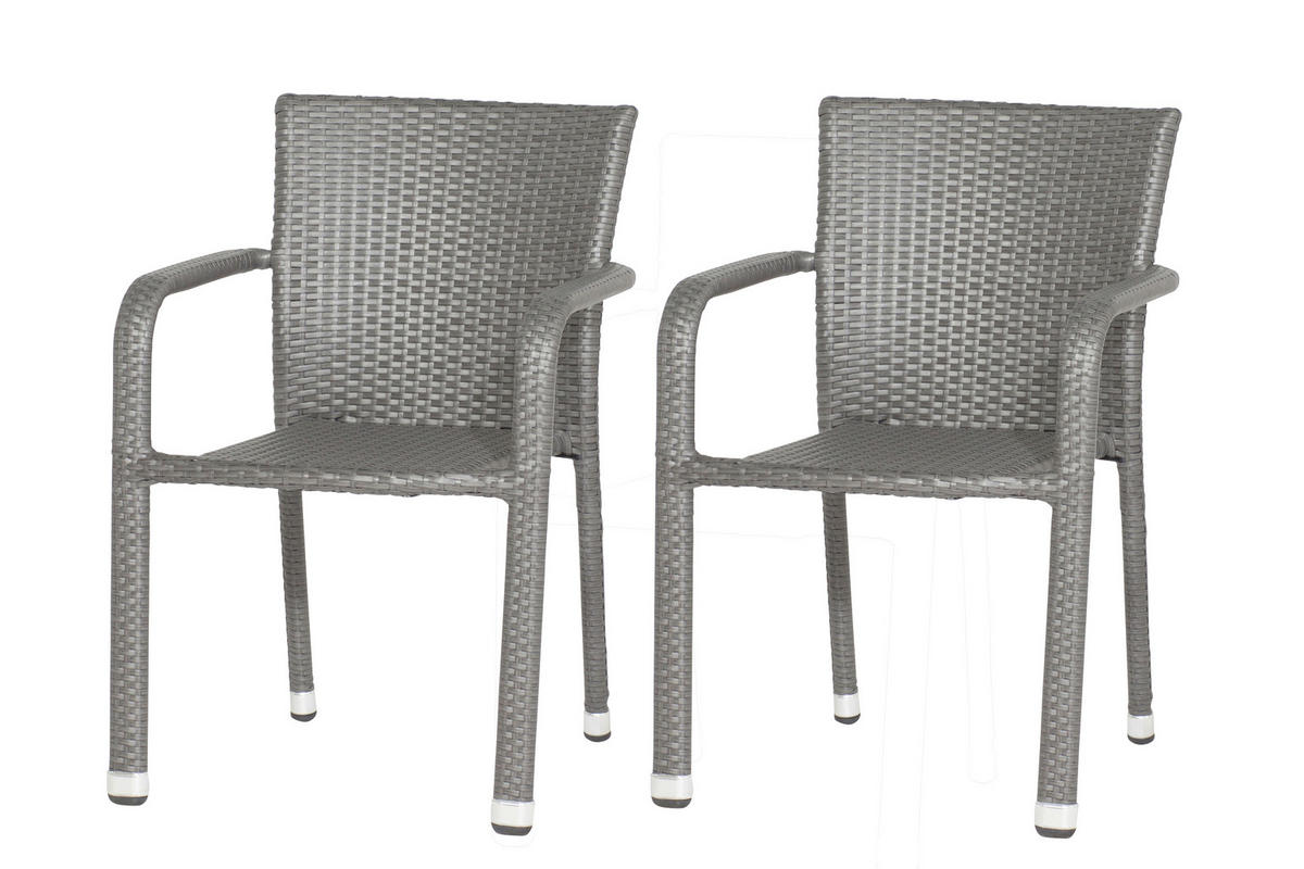 GARTENSESSEL-SET Metall, Kunststoff Grau  - Grau, MODERN, Kunststoff/Metall (56/83/60cm) - Gardenson